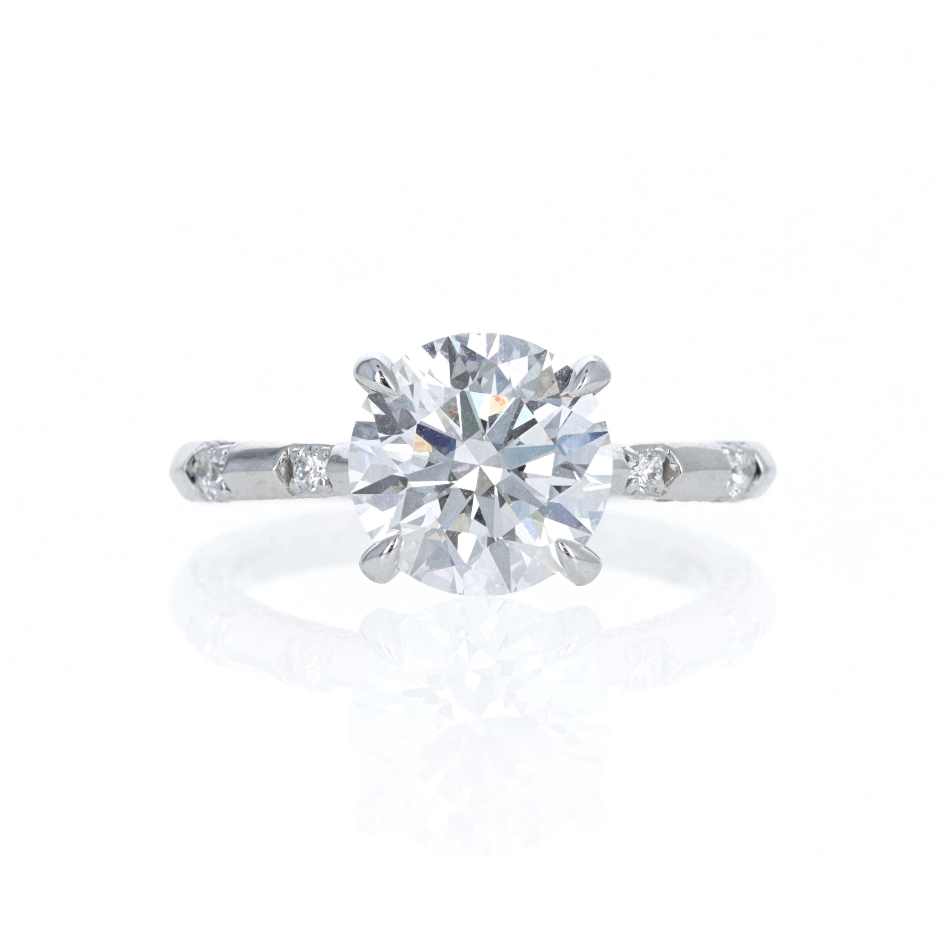 Lab Grown 3 Carat Round Diamond Accented Engagement Ring 14K White Gold - Queen May