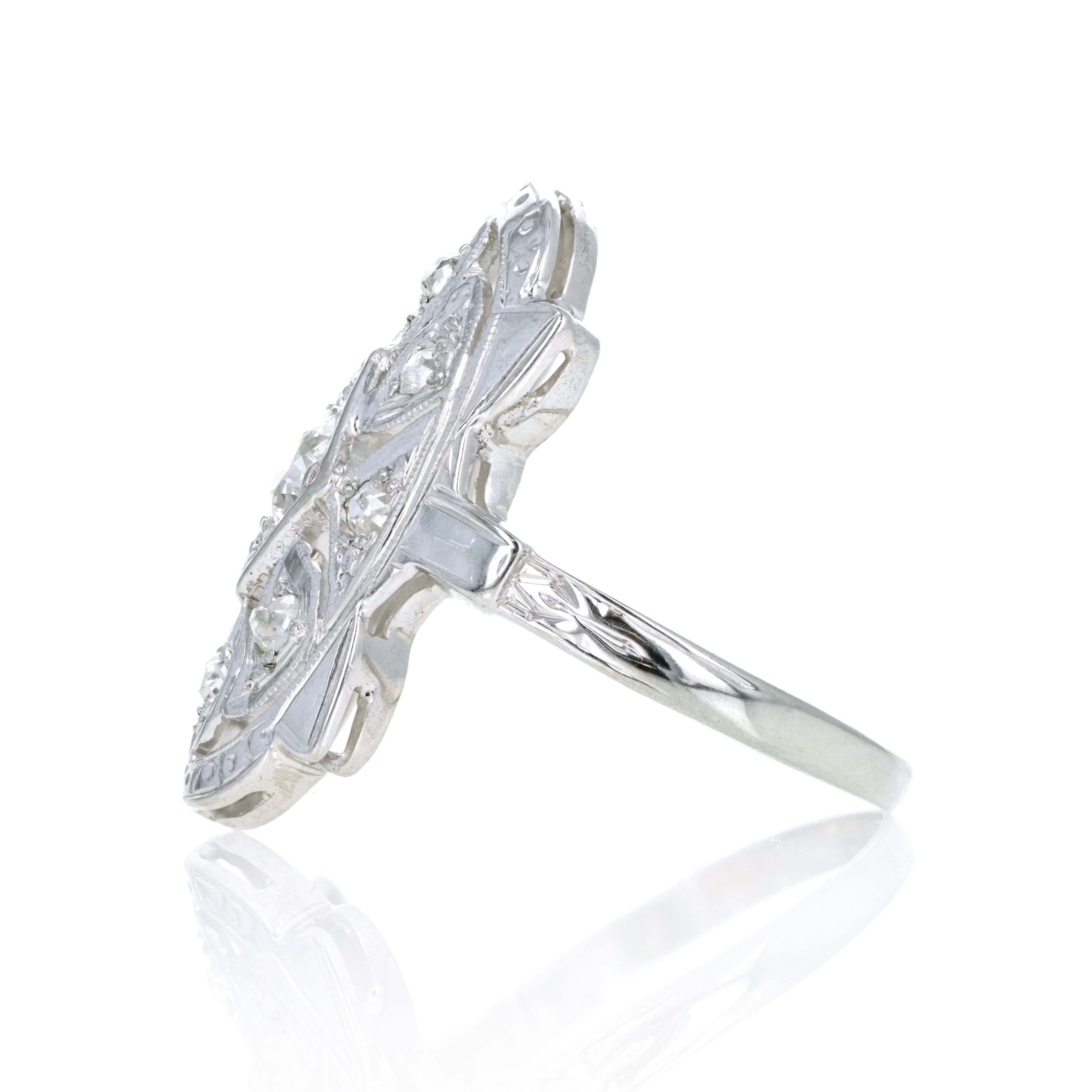 Art Deco Platinum 0.50 Carat Old European Single Cut Diamond Shield Ring
