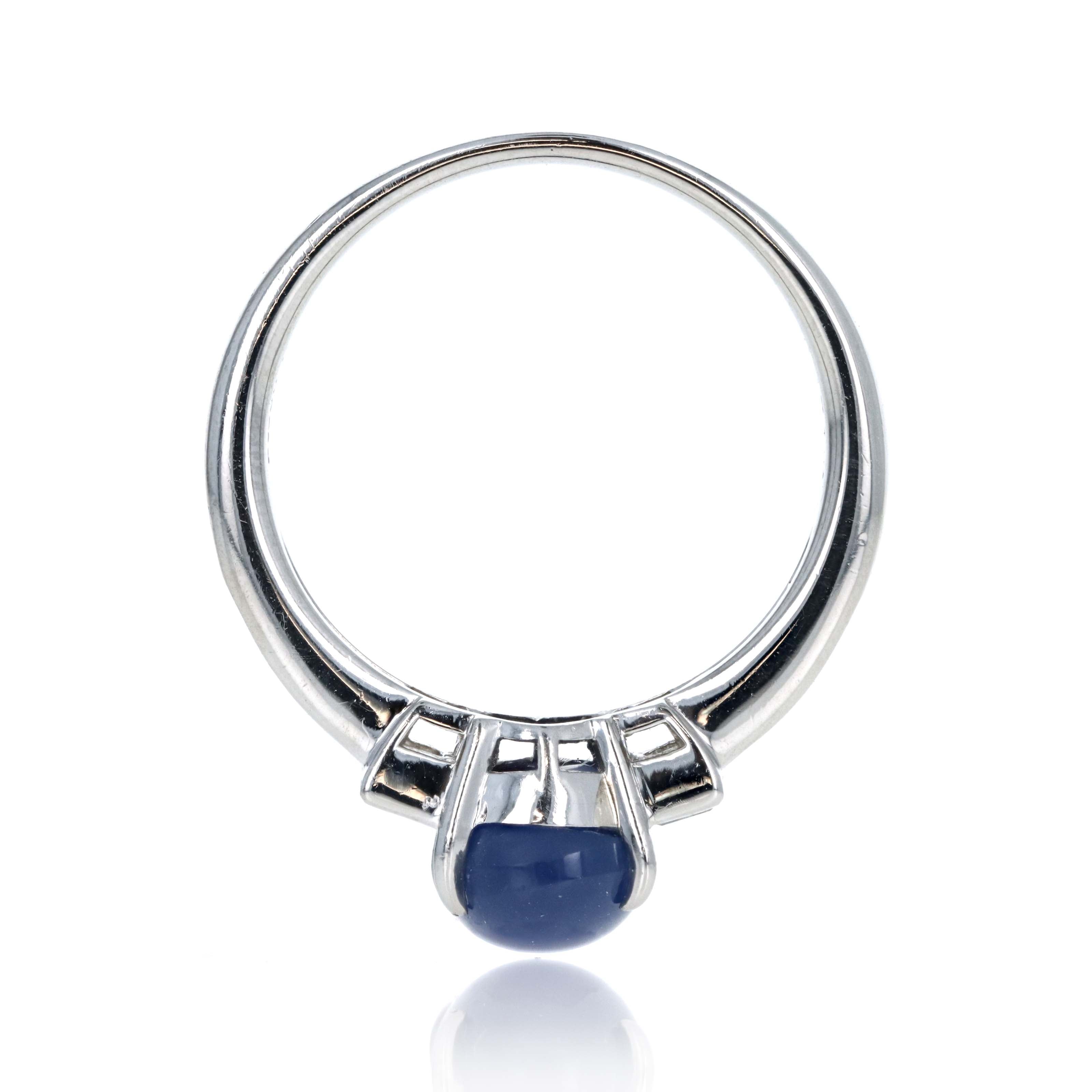 Platinum 3.77 Carat Oval Star Sapphire Diamond Baguette Ring