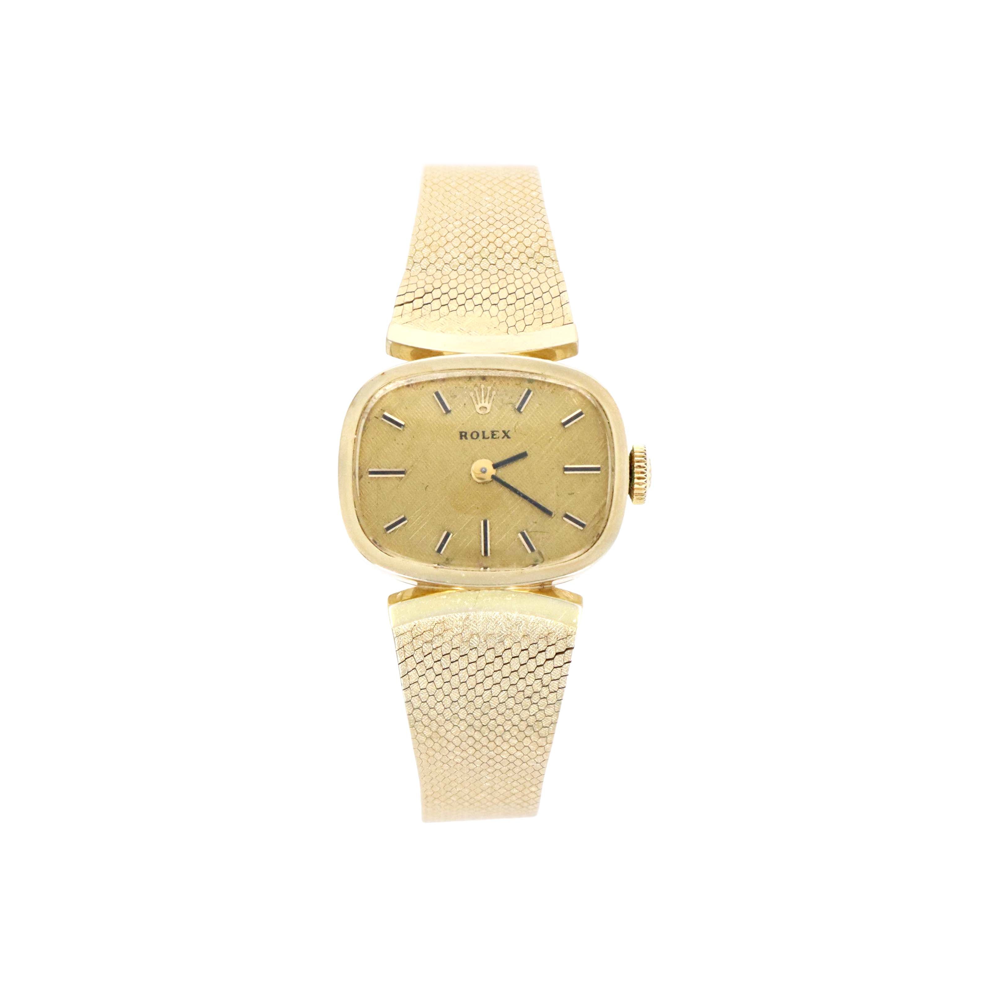 Vintage Rolex 14k Yellow Gold 22mm Champagne Satin Dial Mechanical Ladies Watch Model 8232 - Queen May