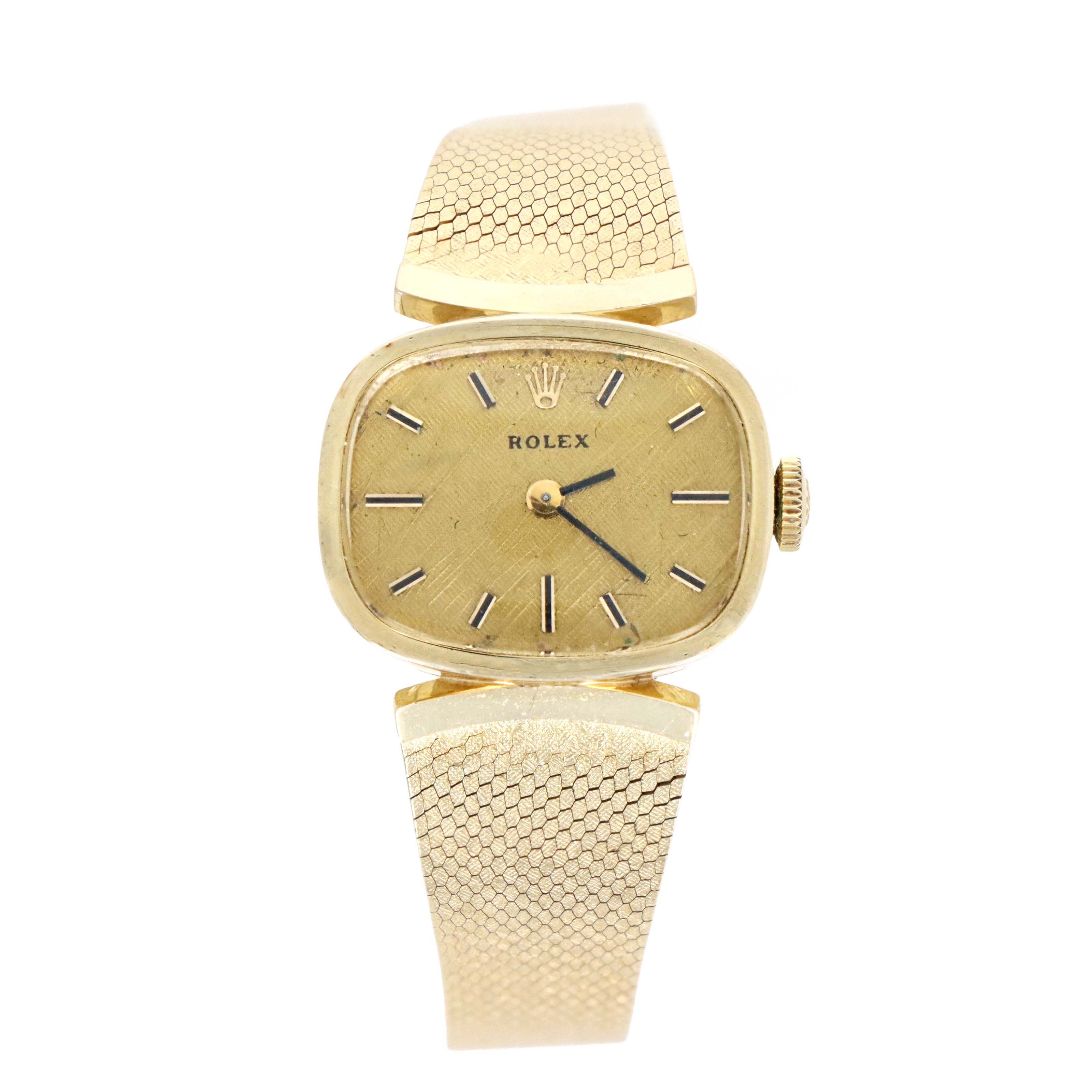 Vintage Rolex 14k Yellow Gold 22mm Champagne Satin Dial Mechanical Ladies Watch Model 8232 - Queen May