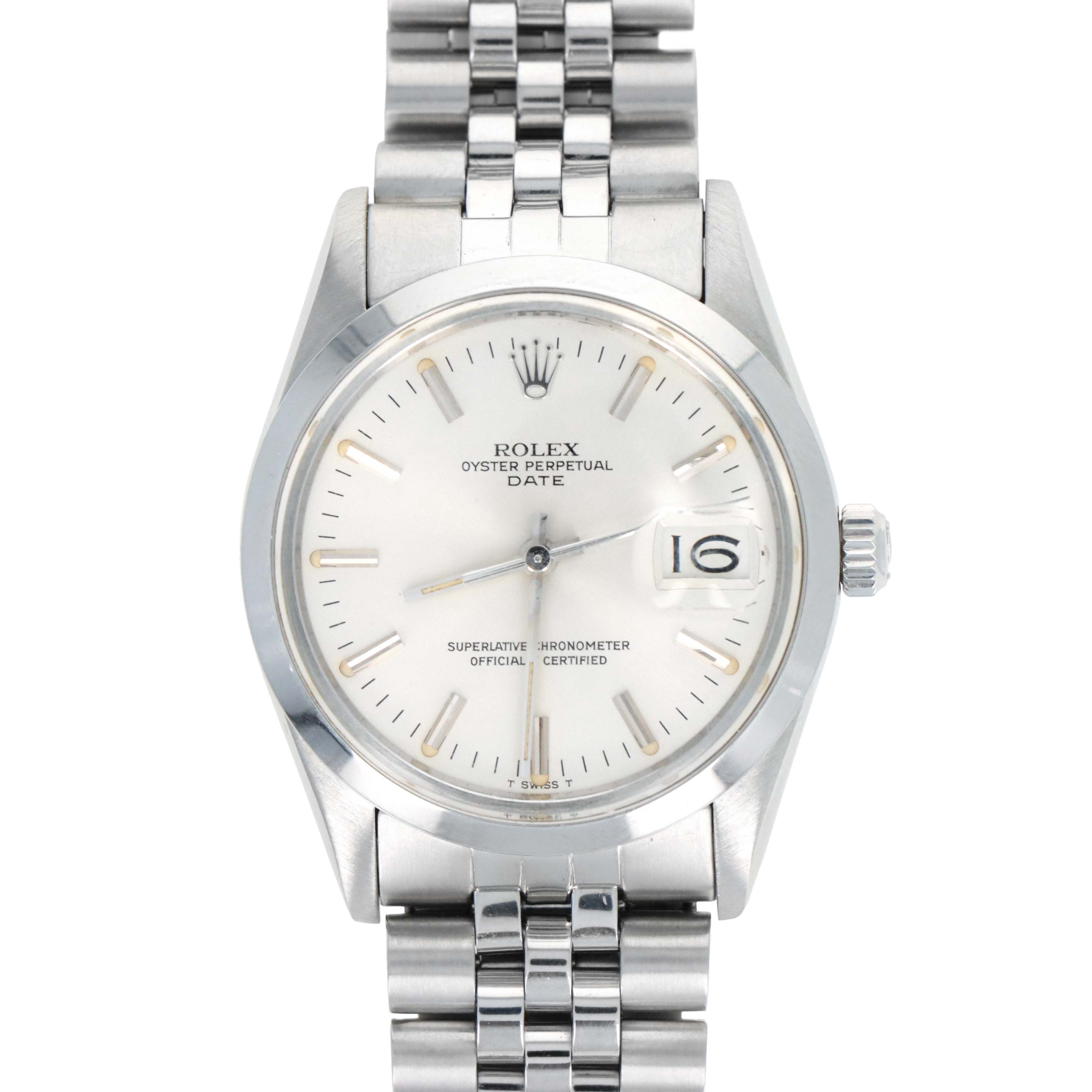 Rolex Oyster Perpetual Date 34MM Model 15000 Silver Stick Dial With Box & Papers - Queen May