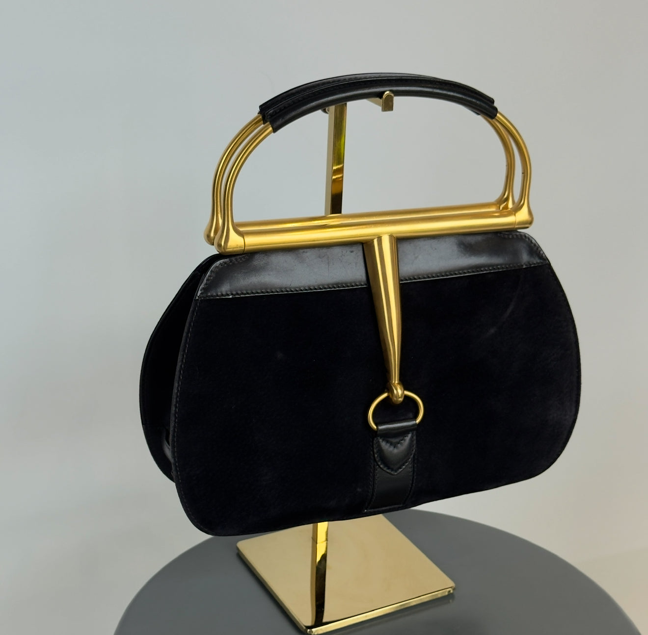 Ultra Rare Vintage Gucci Snafflebit Bag Black Suede - Queen May