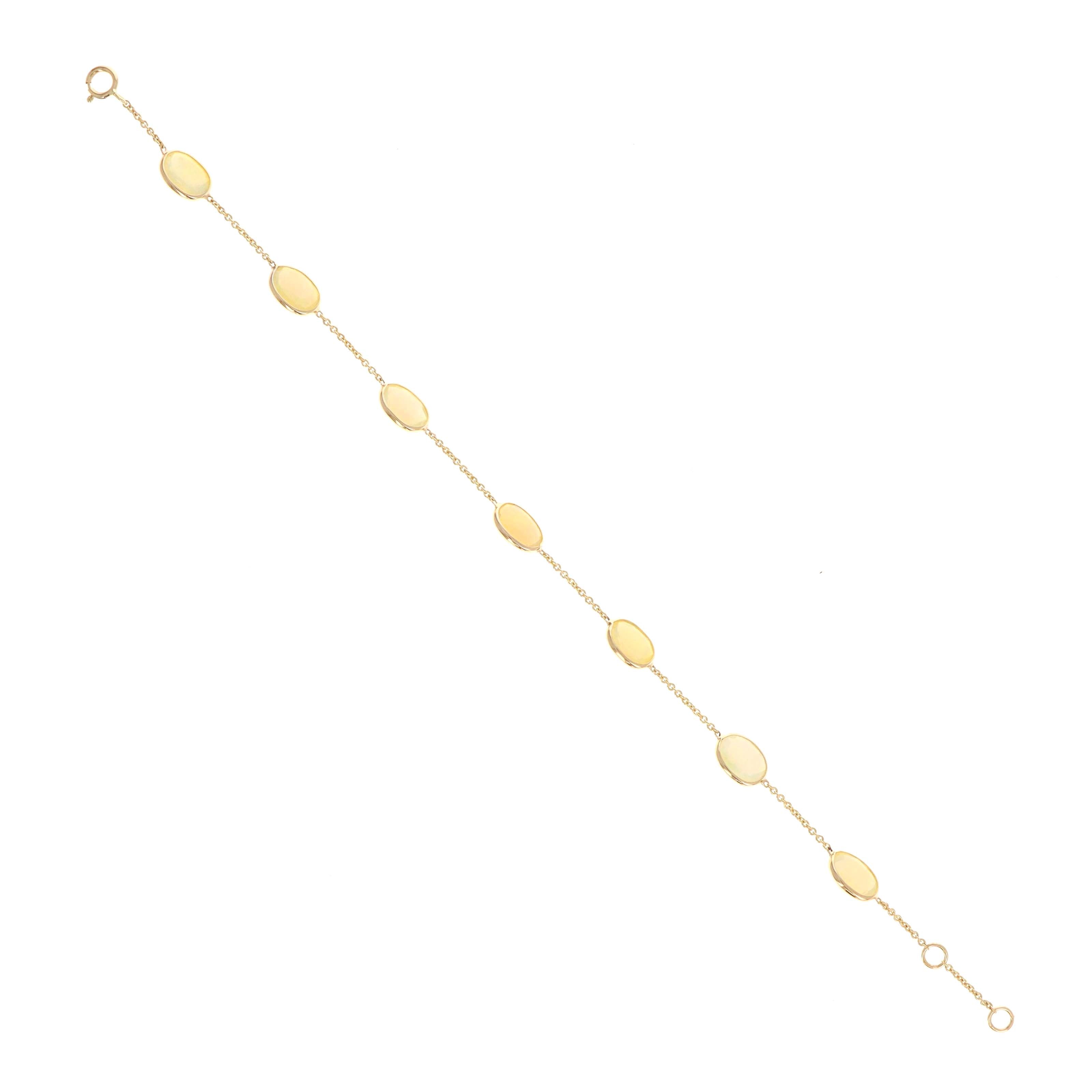 14K Yellow Gold 5.38 Carat Opal Oval Bezel Station Bracelet