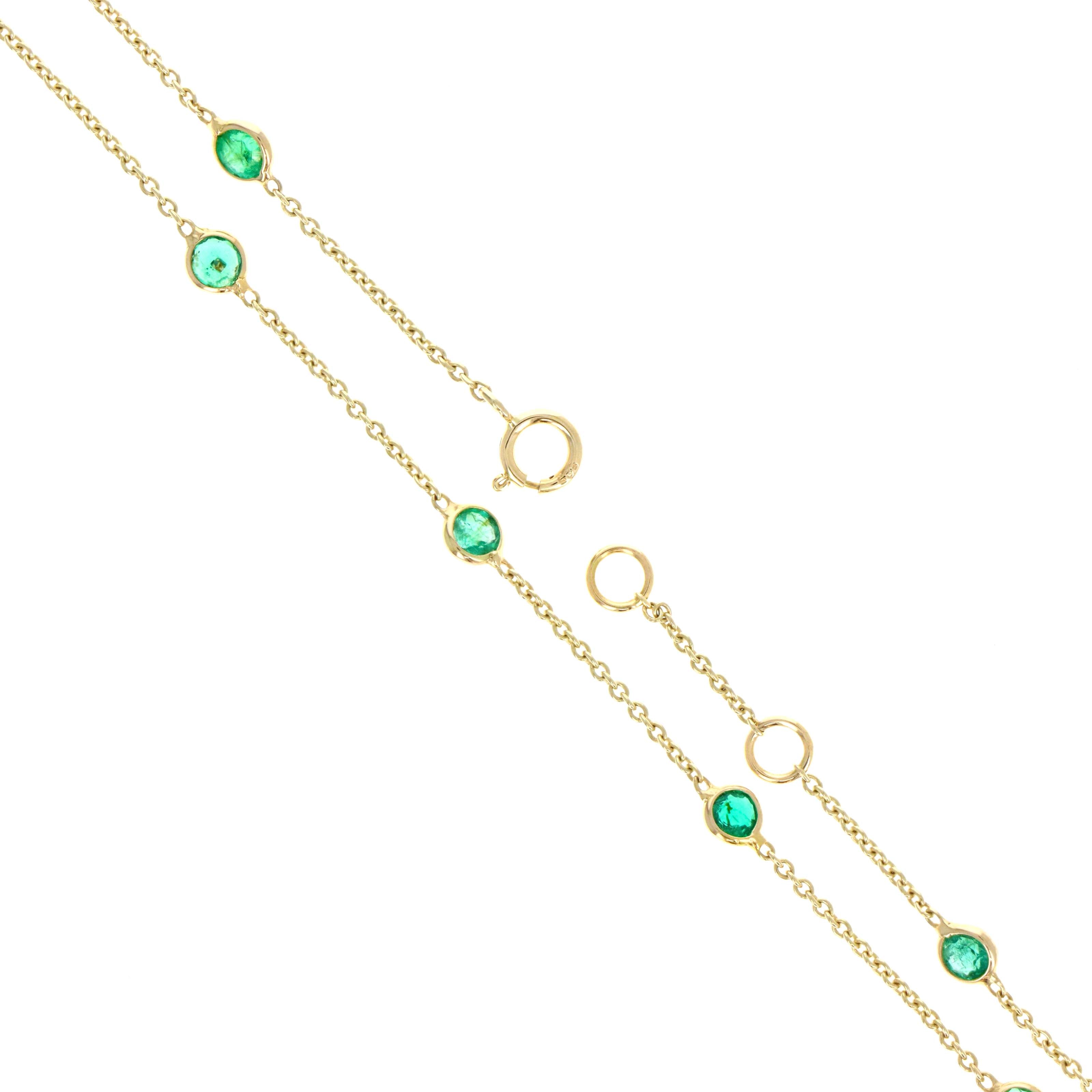 14K Yellow Gold 0.92 Carat Emerald Round Bezel Bracelet
