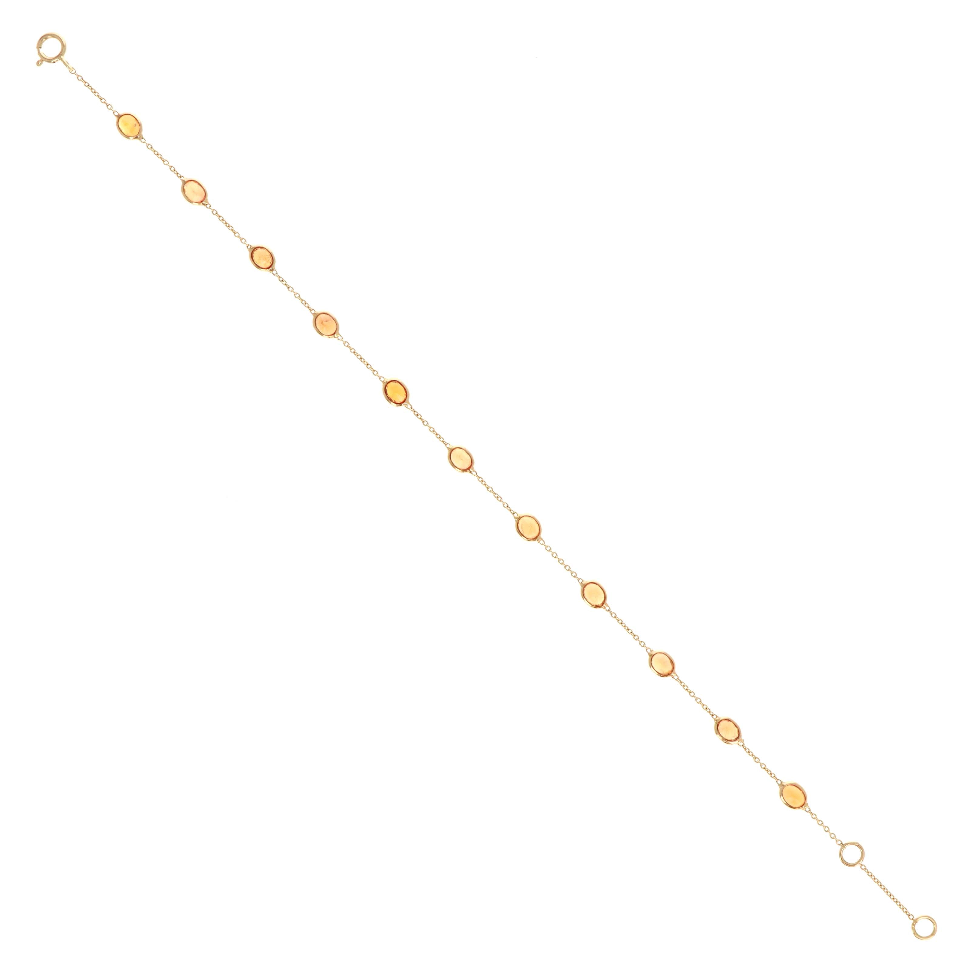 14K Yellow Gold 3 Carat Orange Sapphire Oval Bezel Station Bracelet