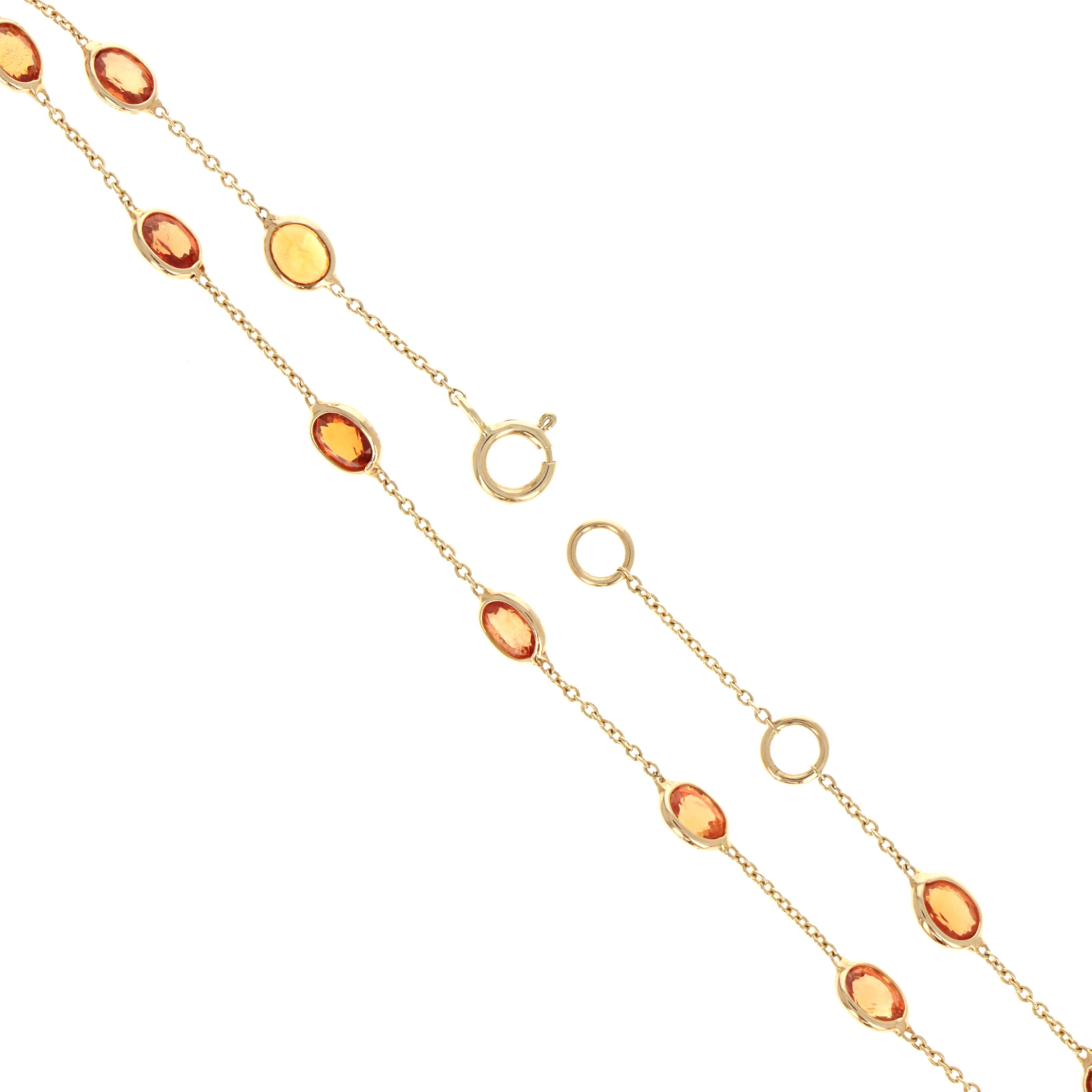 14K Yellow Gold 3 Carat Orange Sapphire Oval Bezel Station Bracelet