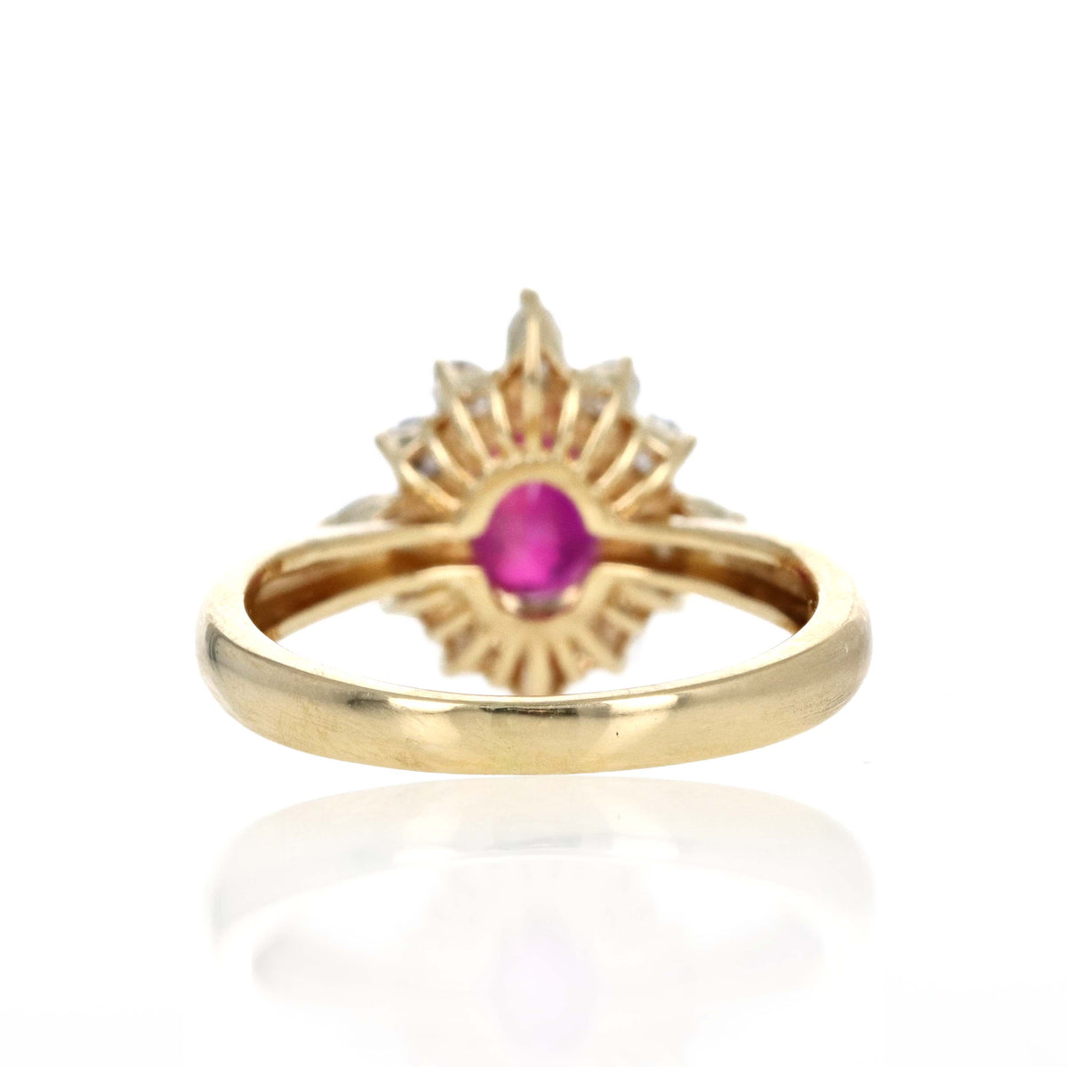 18k Yellow Gold 1.16 Carat Oval Ruby & Diamond Halo Ring