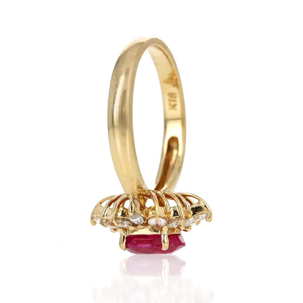 18k Yellow Gold 1.16 Carat Oval Ruby & Diamond Halo Ring