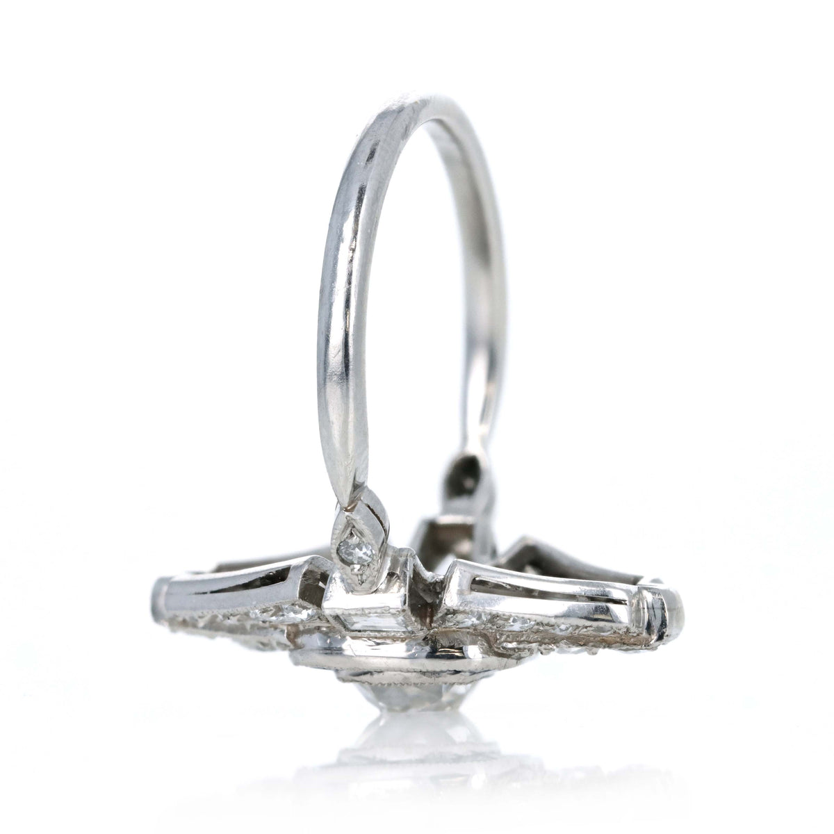 Art Deco Inspired Platinum Old Mine Cut Diamond & Sapphire Shield Ring