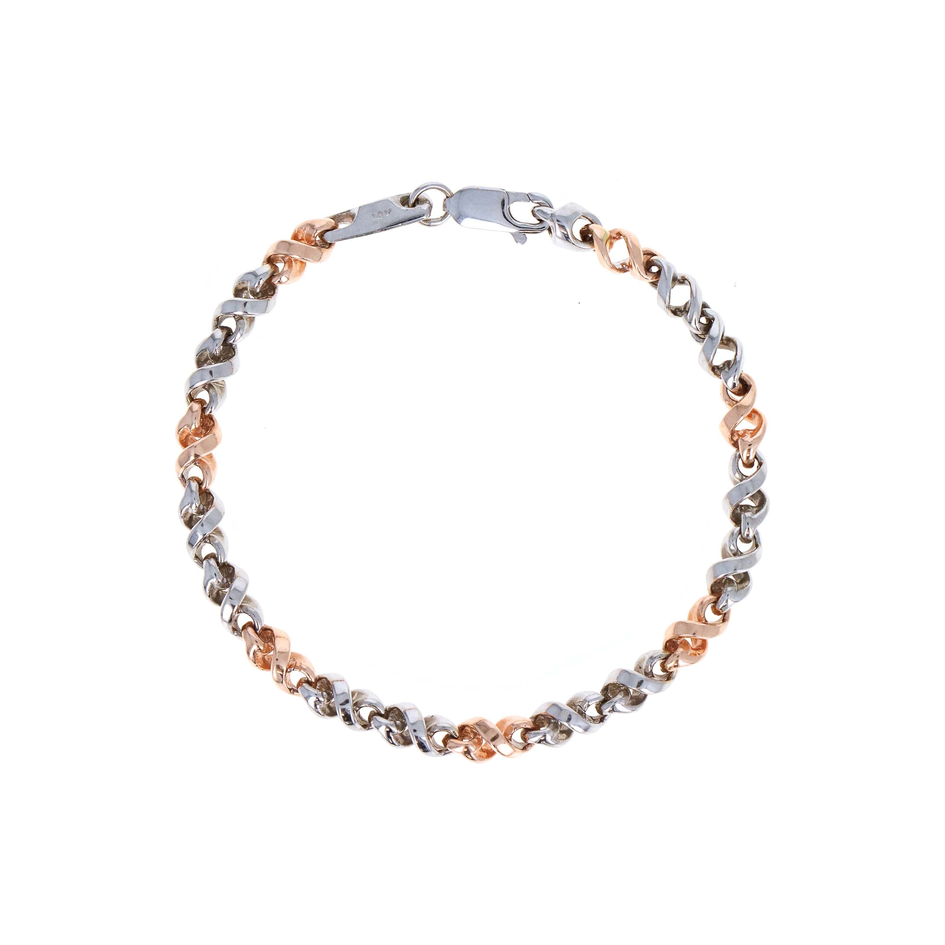 14K Two Tone White & Rose Gold 4.8mm Twisted Link Bracelet - Queen May