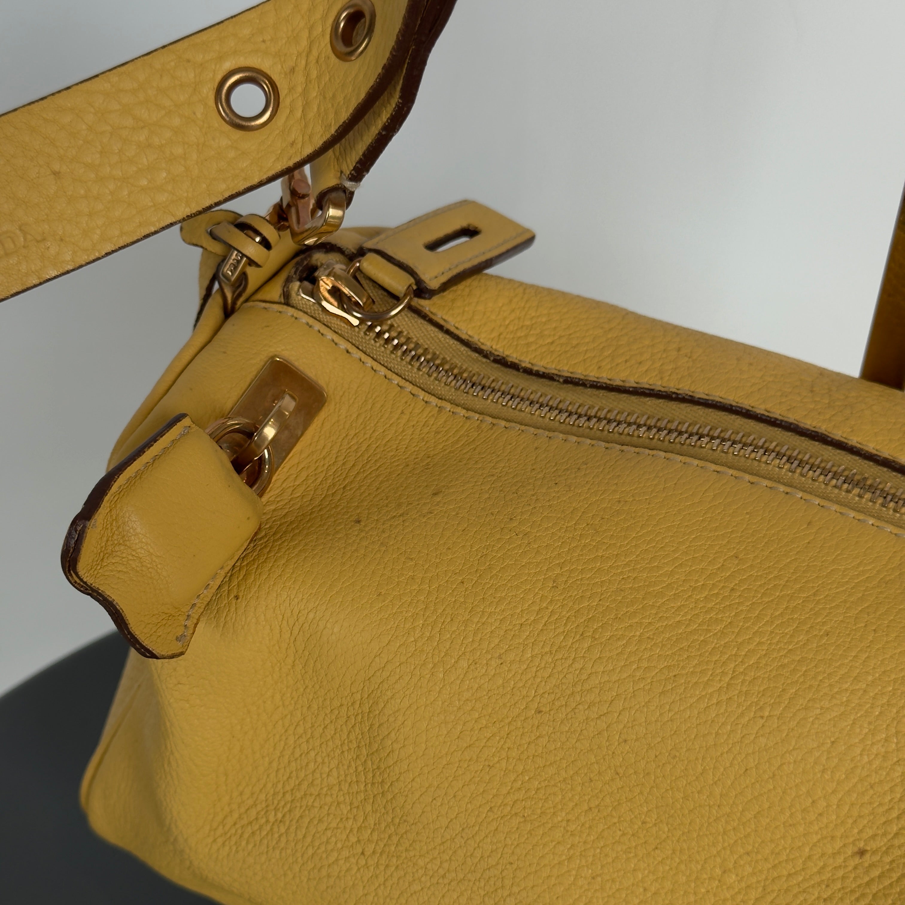 Prada Yellow Pebble Leather Shoulder Bag