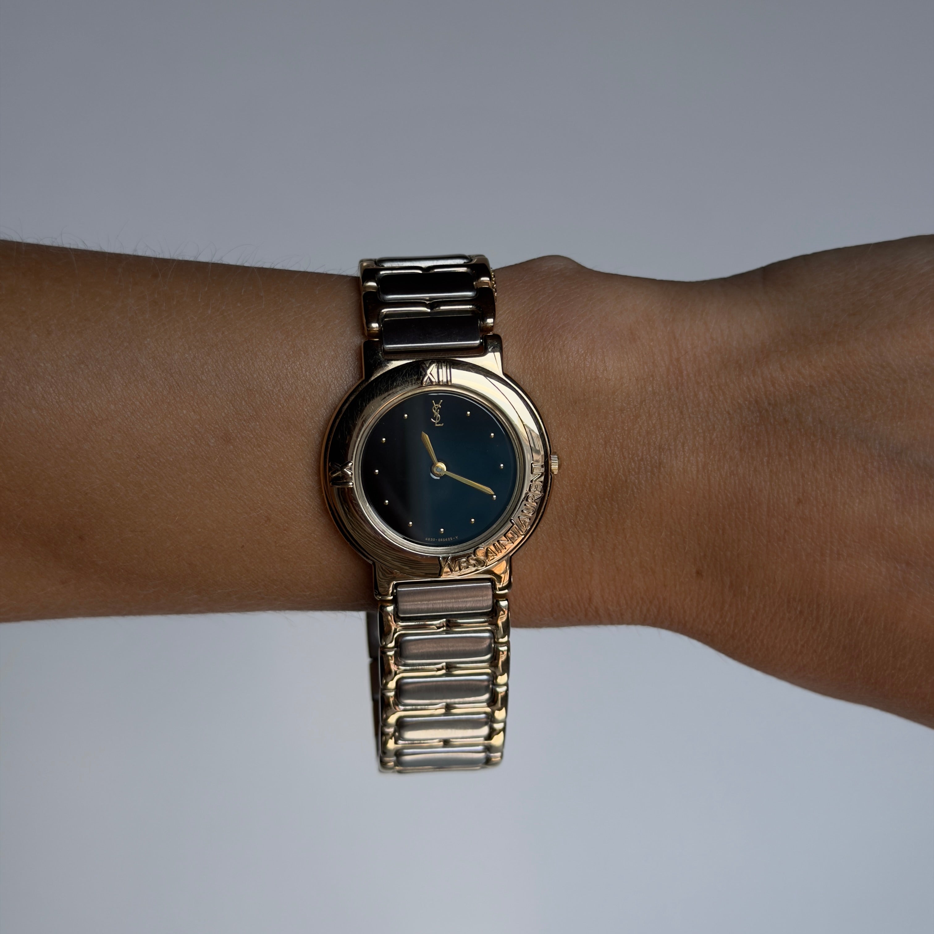 Vintage Yves Saint Laurent Black Dial Two Tone Watch