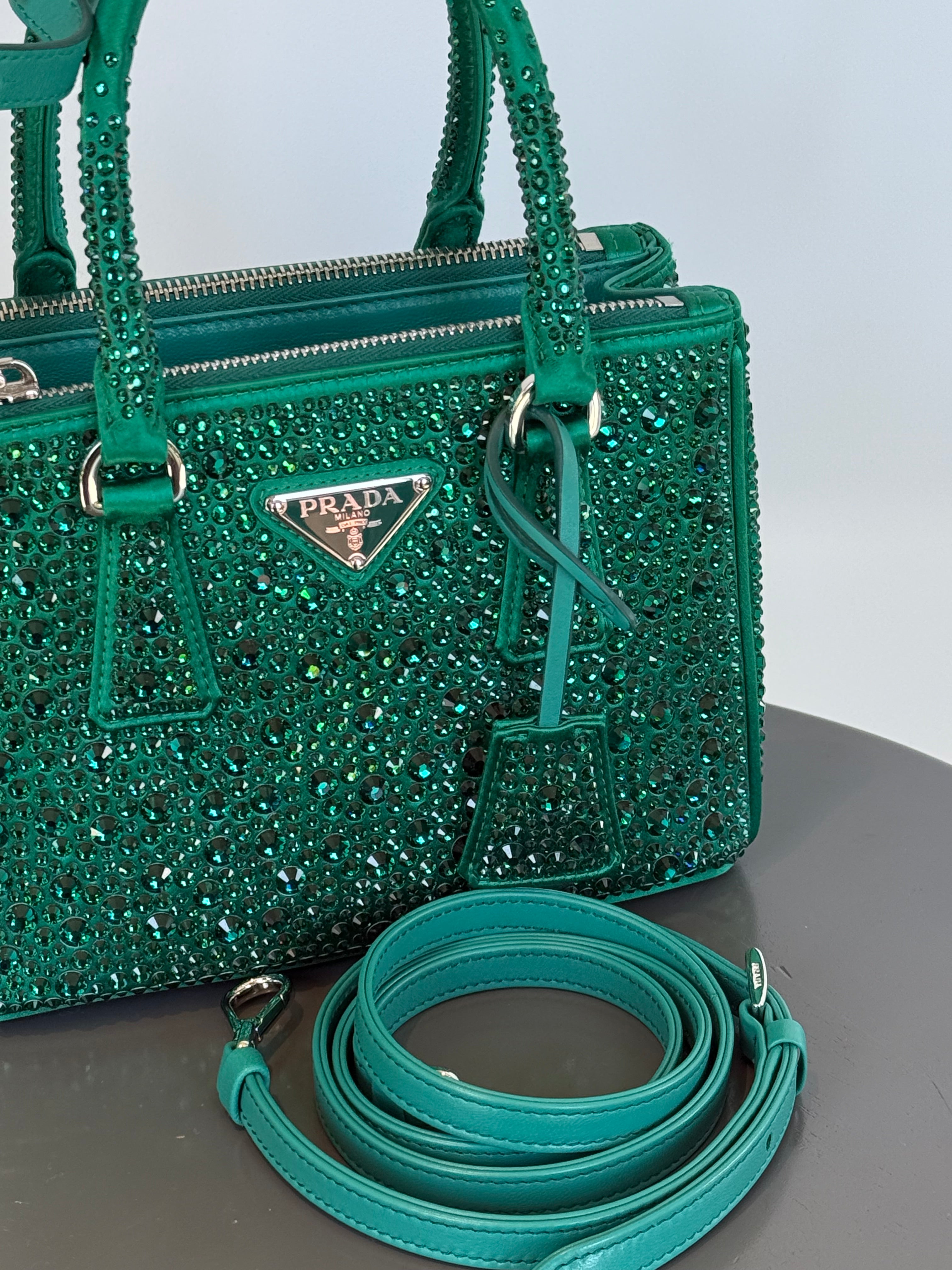 Prada Galleria Double Zip Tote Crystal Embellished Satin Mini - Queen May