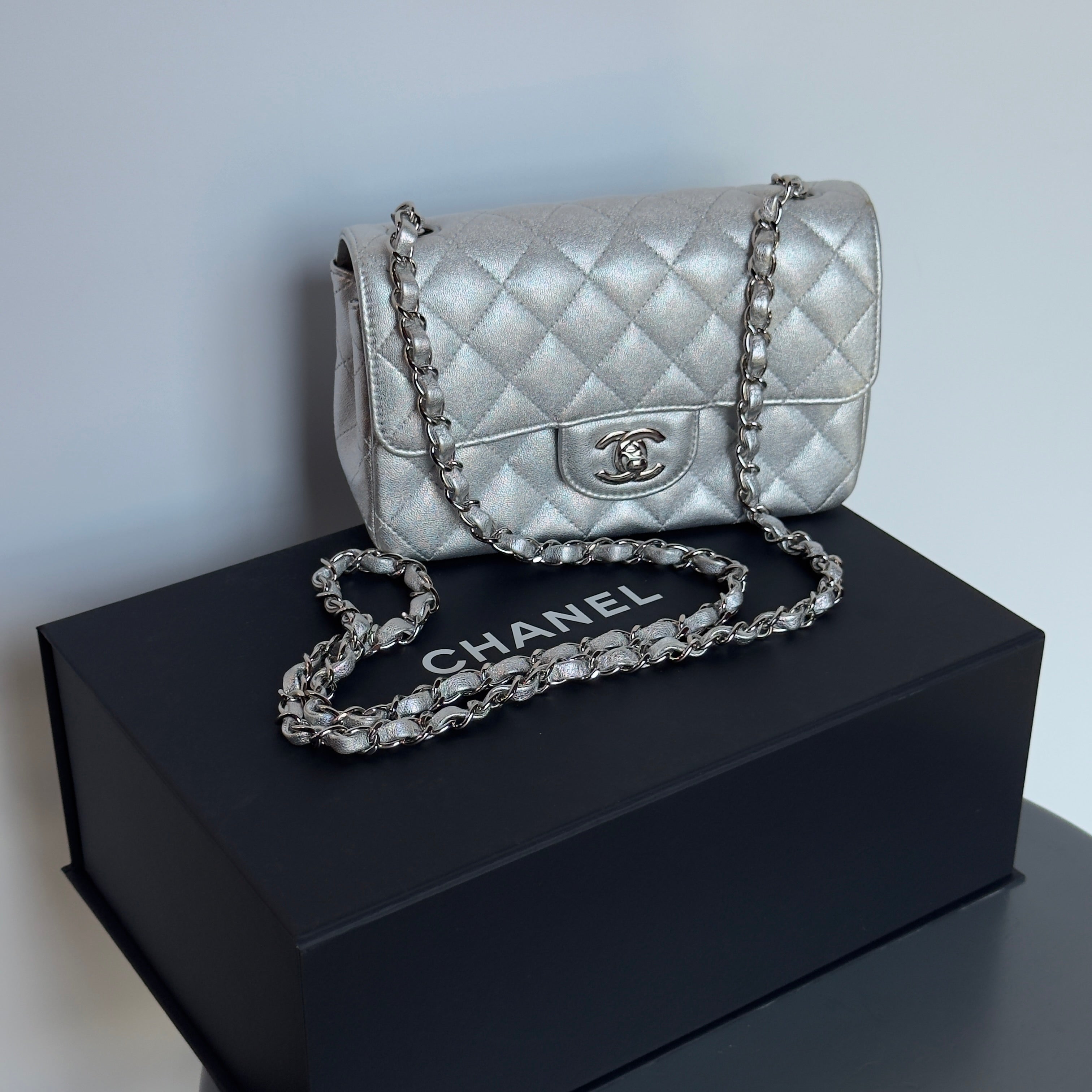 Chanel Metallic Rectangular Flap Silver - Queen May