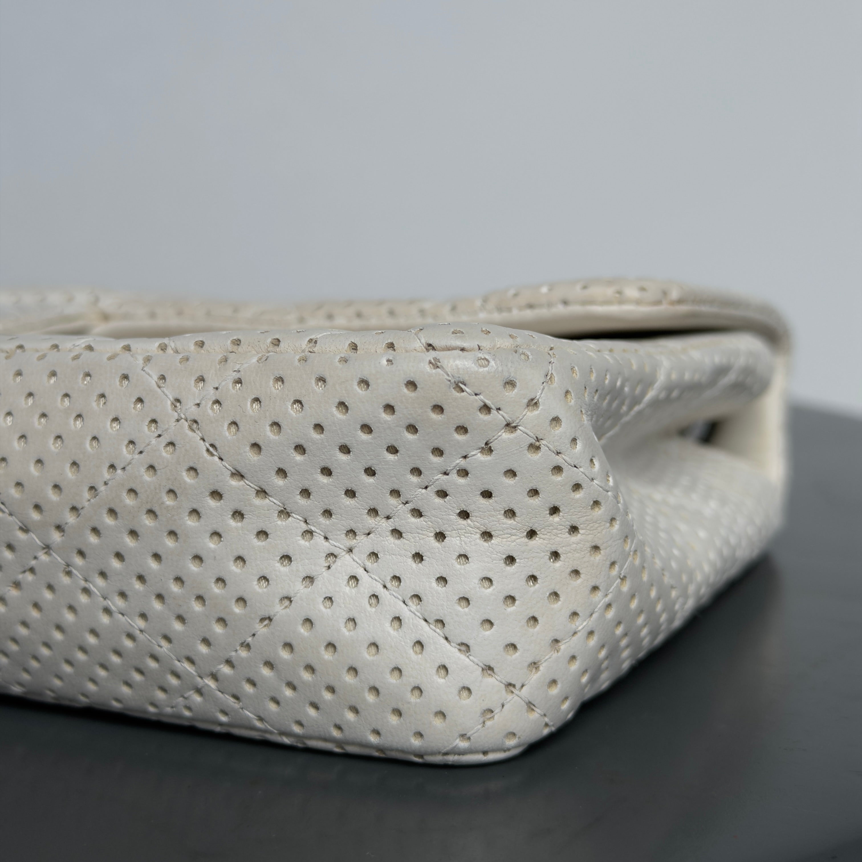 Chanel White Perforated East West Flap Bag