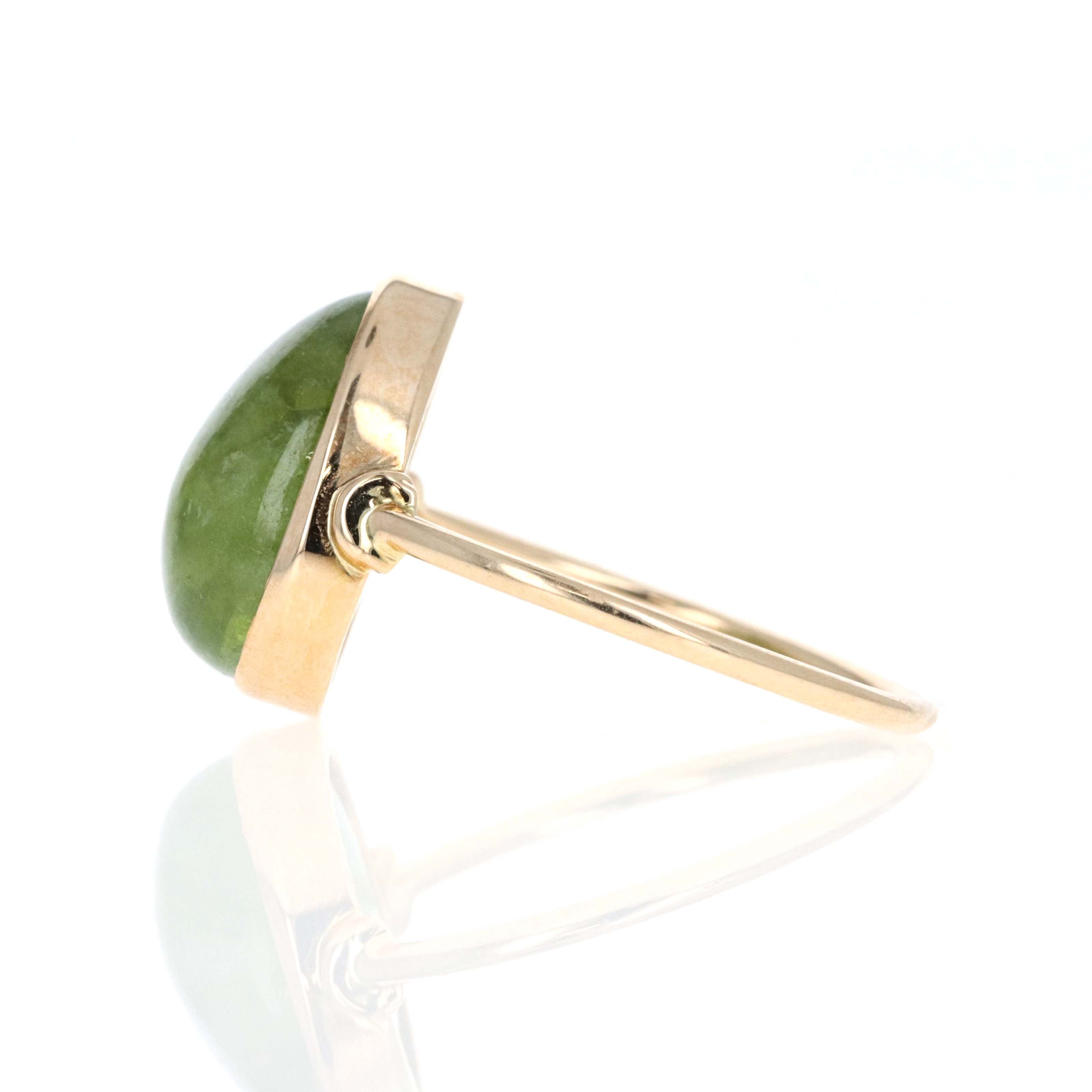 14K Yellow Gold 6.3 Carat Cabochon Green Tourmaline Bezel Ring - Queen May