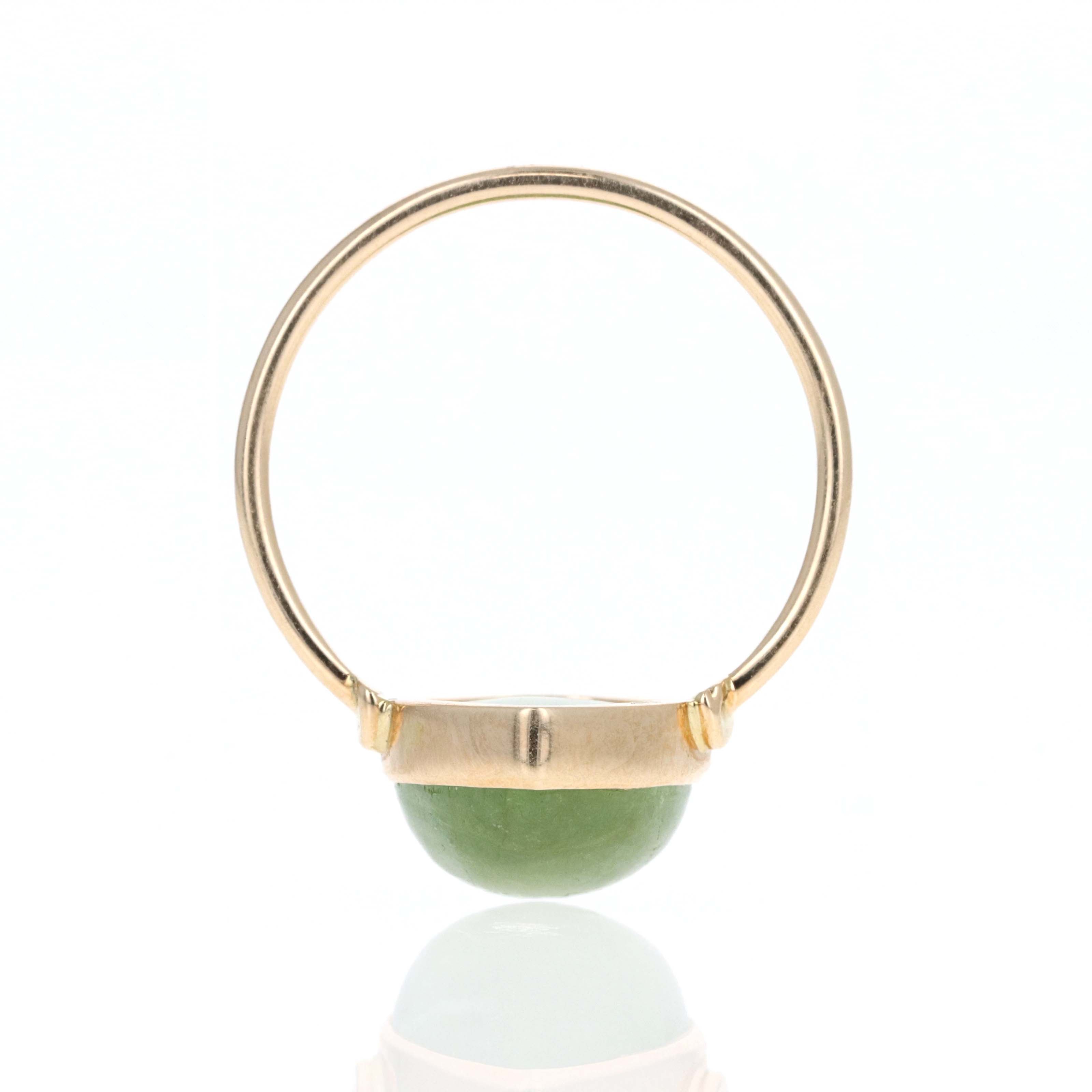 14K Yellow Gold 6.3 Carat Cabochon Green Tourmaline Bezel Ring - Queen May