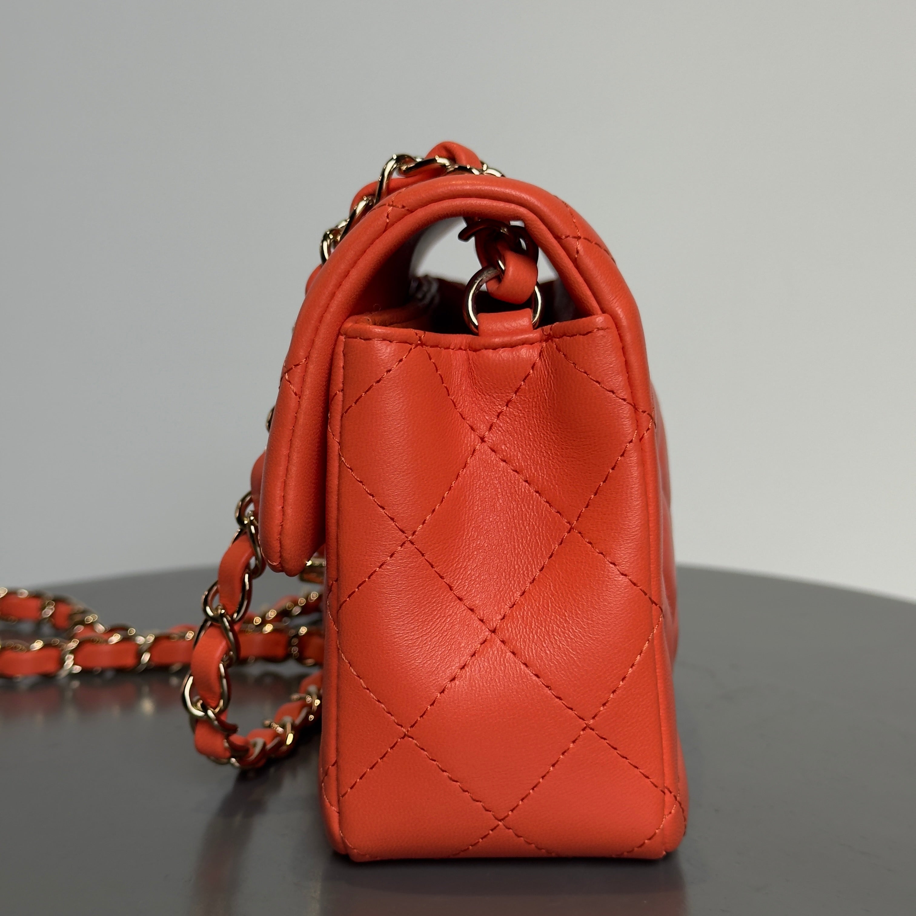 Chanel Quilted Mini Rectangular Flap Bag Lambskin Orange