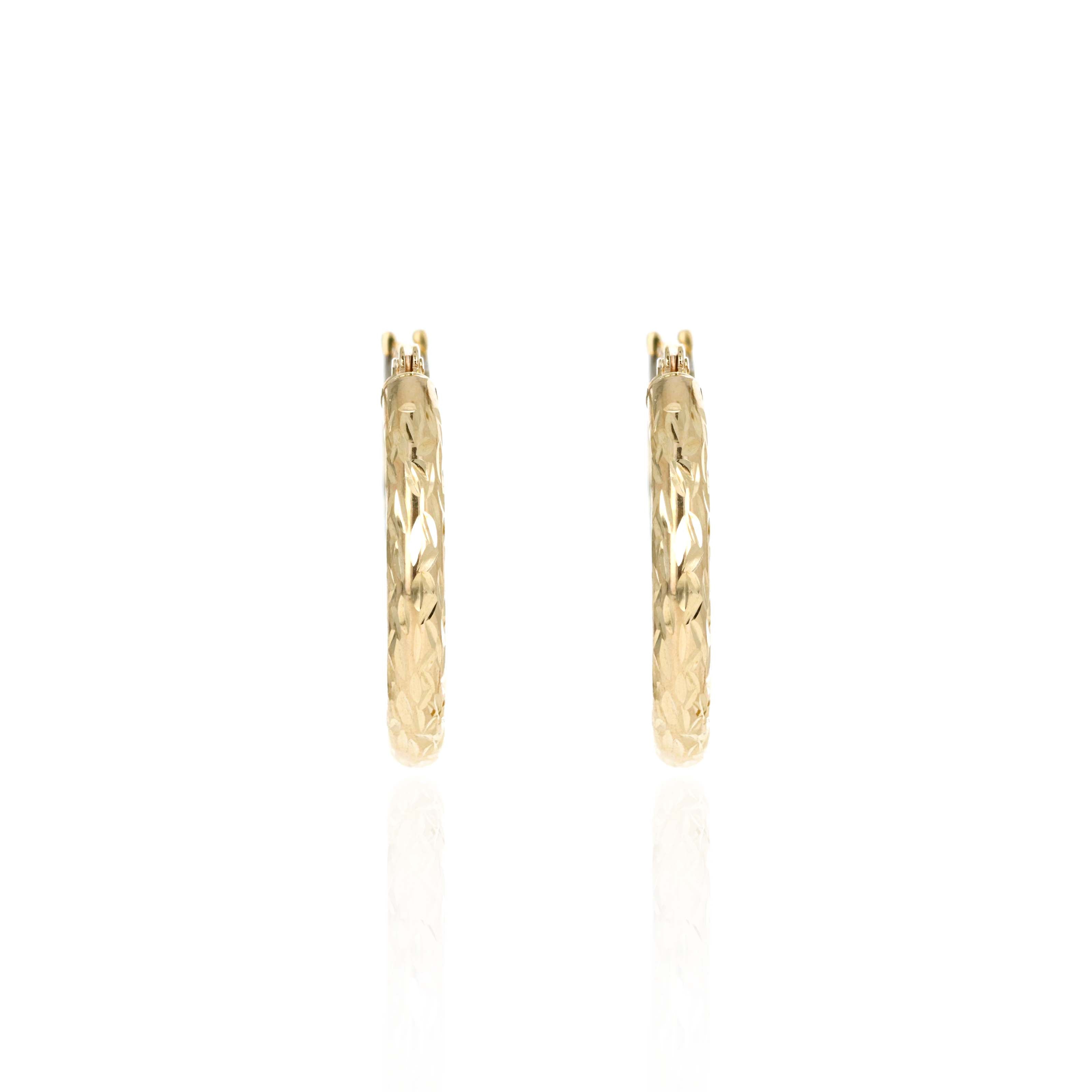 10K Yellow Gold Textured Hollow Hoop Earrings