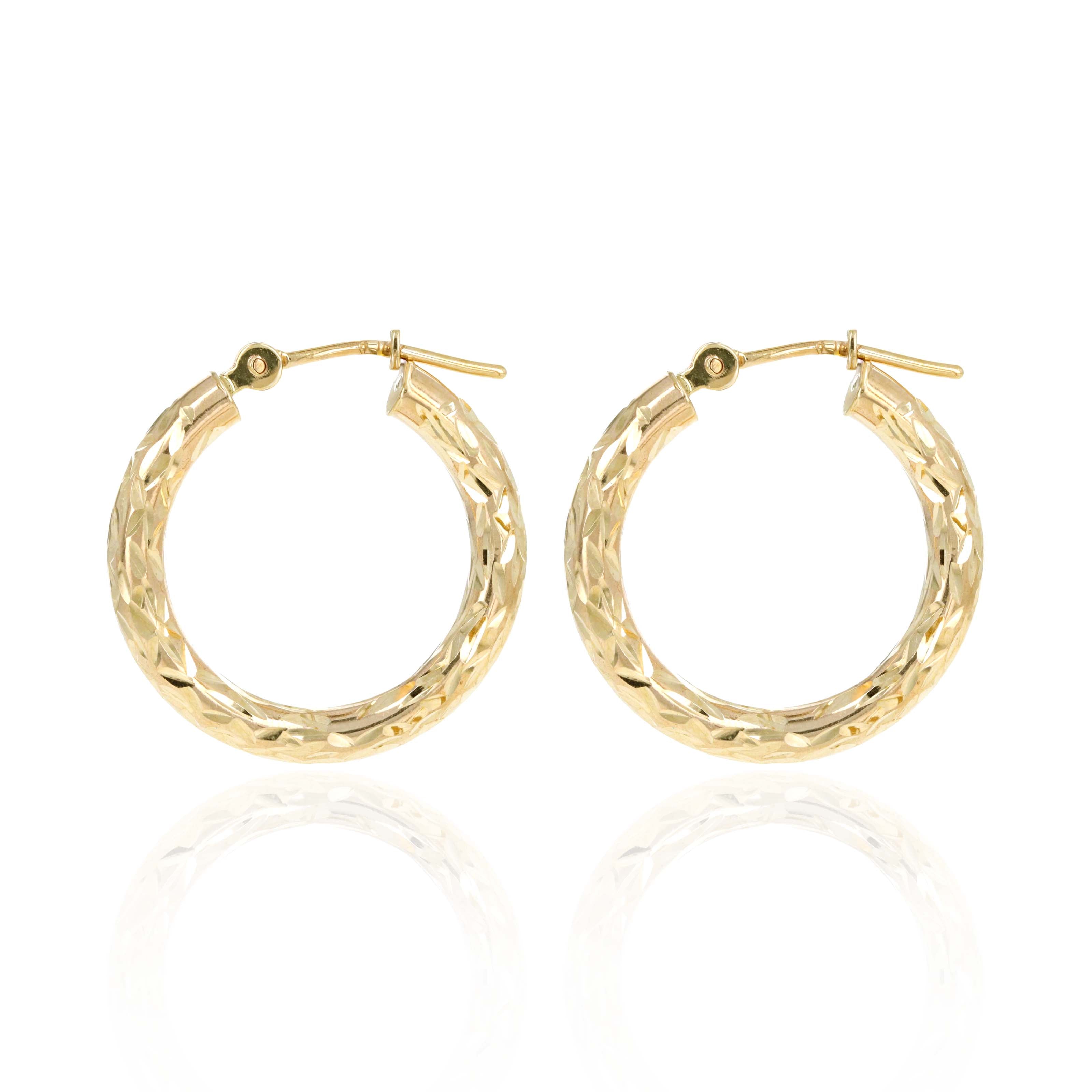 10K Yellow Gold Textured Hollow Hoop Earrings