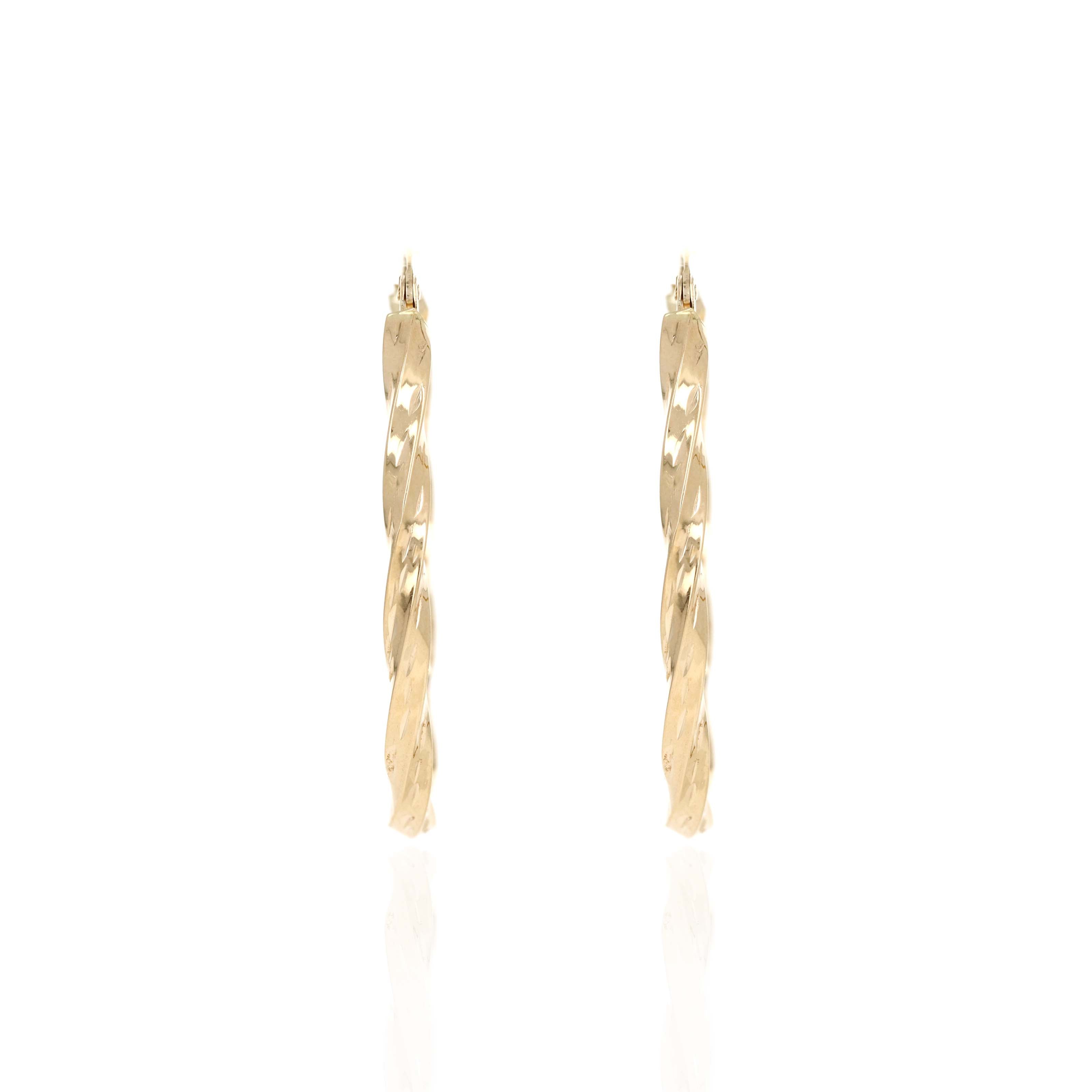 10K Yellow Gold Twist Hollow Hoop Earrings