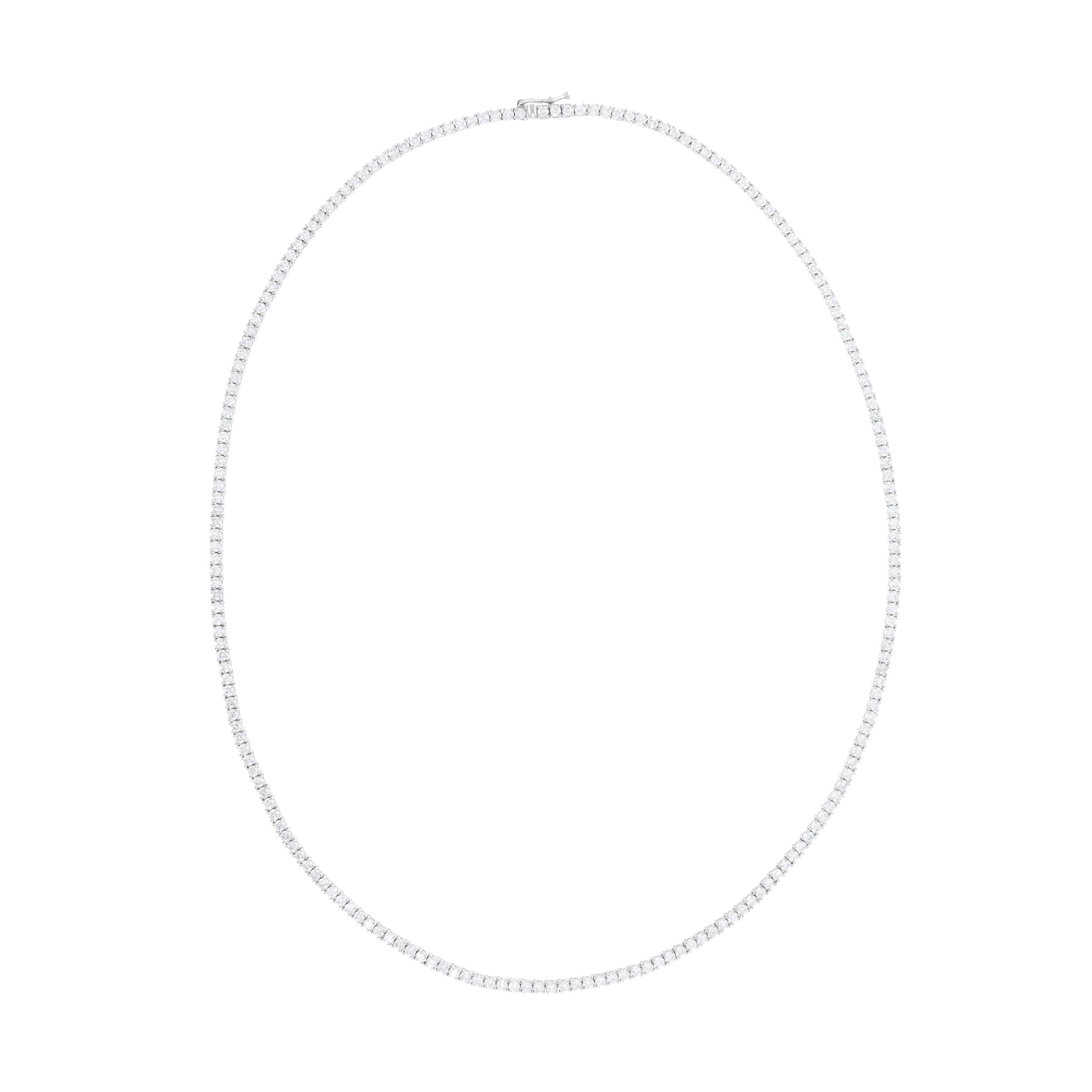 14K White Gold 6.83 Carat Round Diamond Tennis Necklace - Queen May