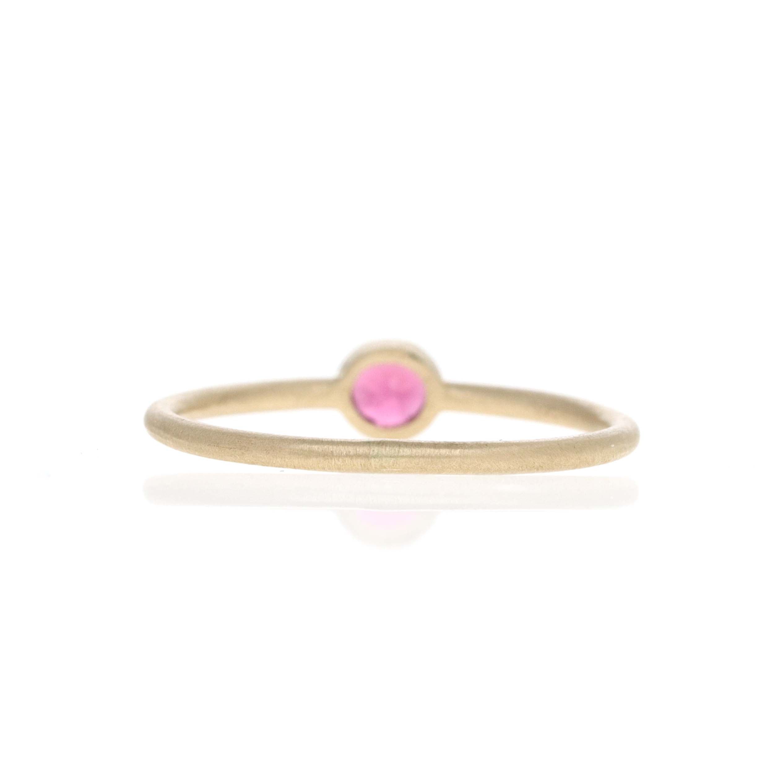 14K Yellow Gold 0.21 Carat Pink Tourmaline Bezel Brushed Ring - Queen May
