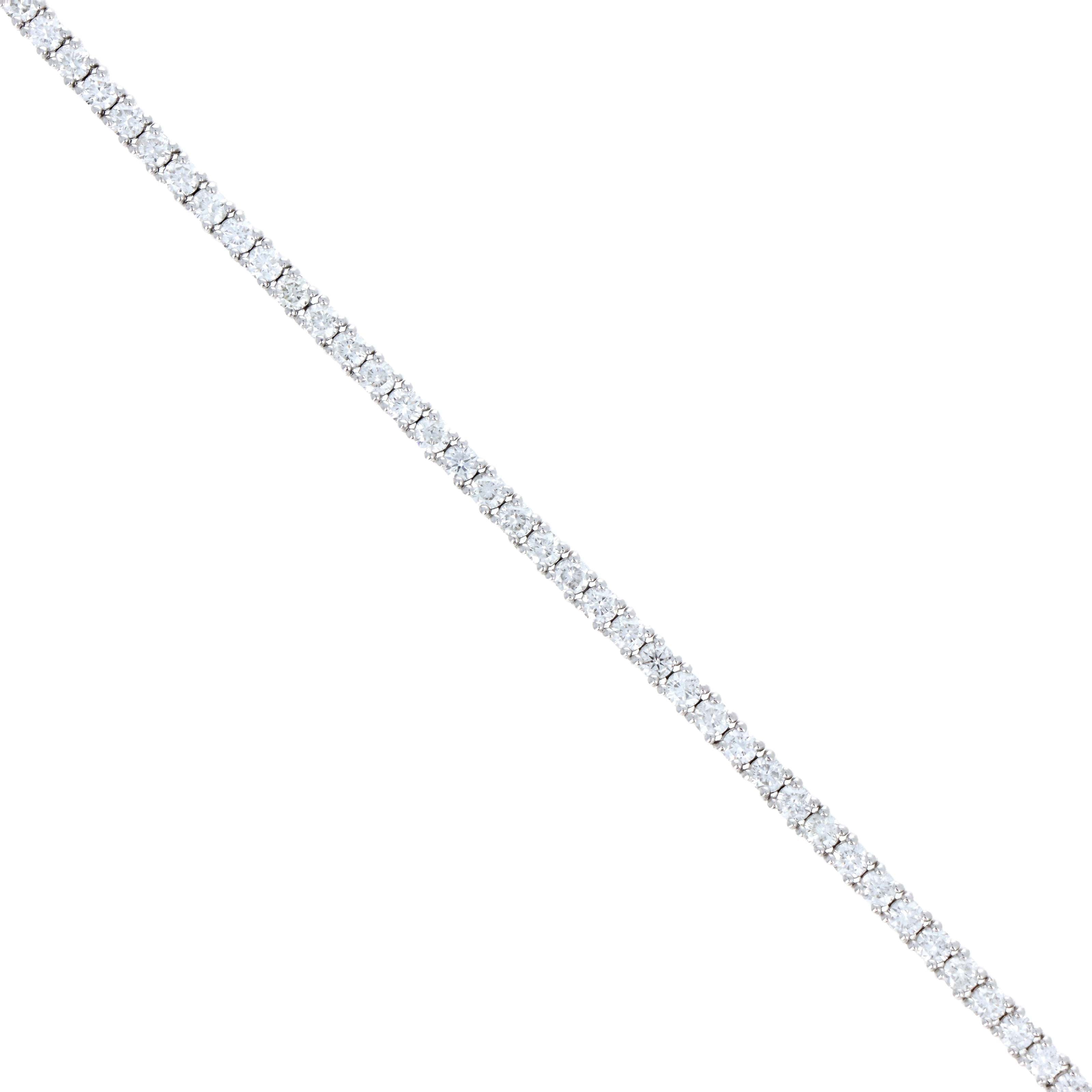 14K White Gold 6.83 Carat Round Diamond Tennis Necklace - Queen May