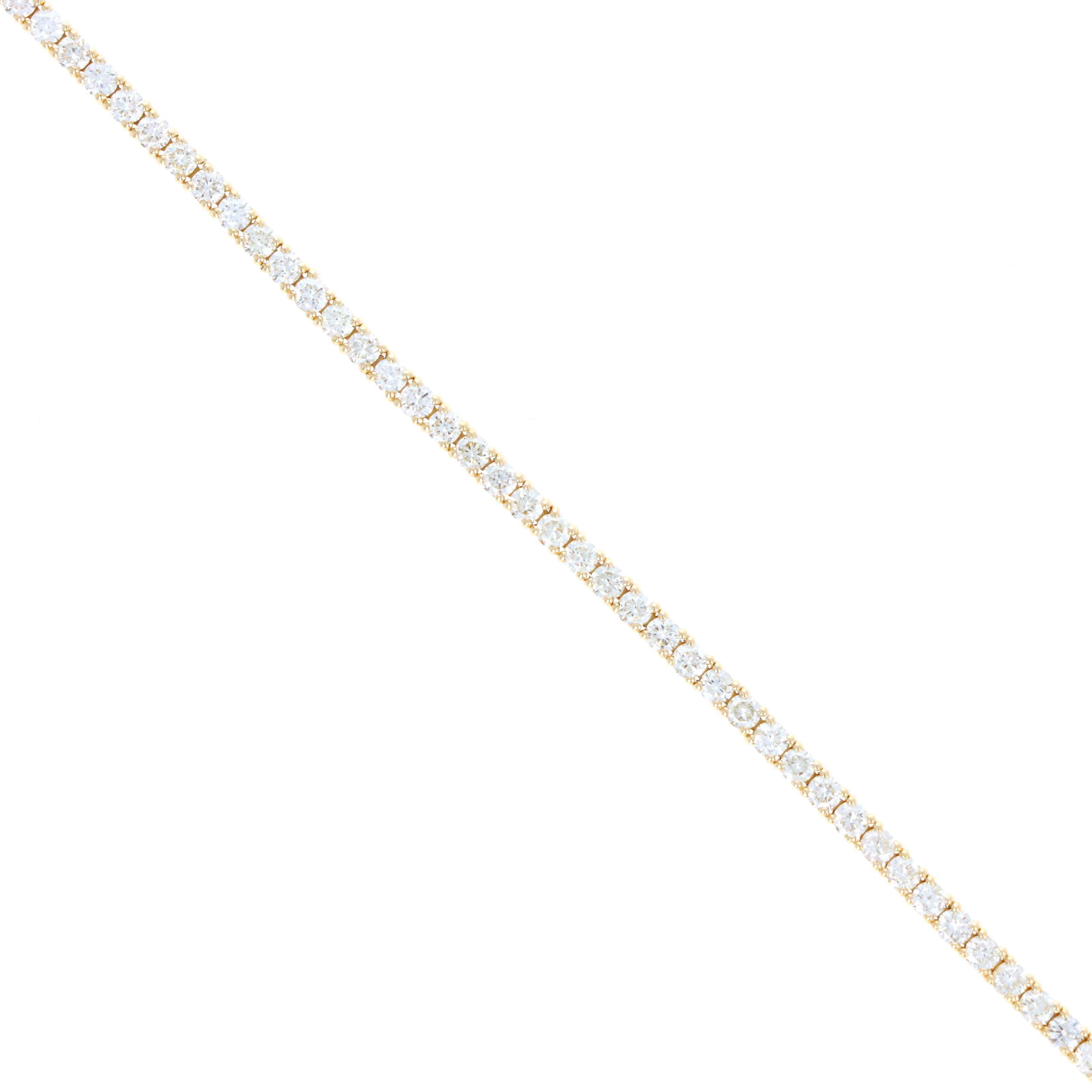 14K Yellow Gold 2.81 Carat Round Diamond Tennis Bracelet - Queen May
