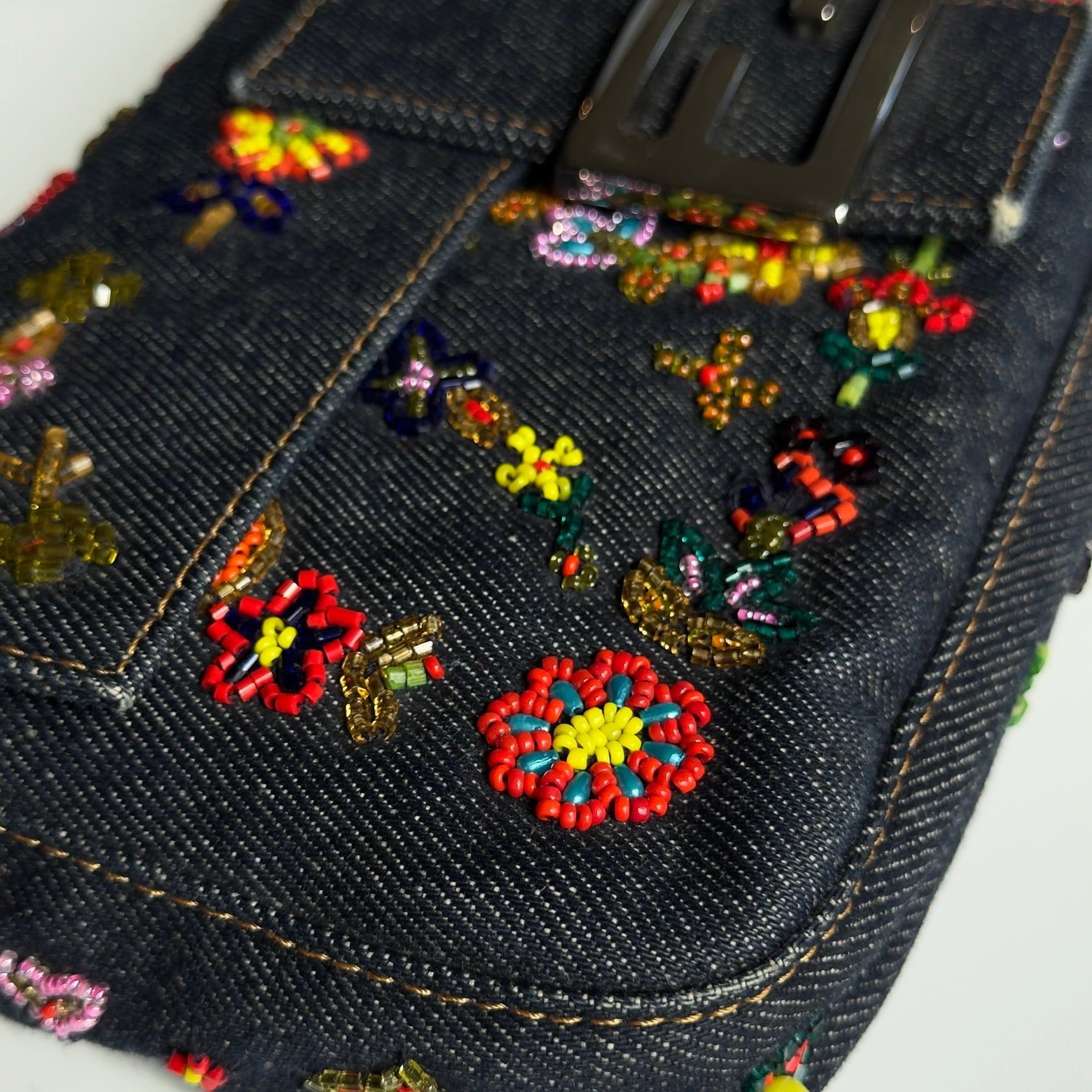Rare Fendi Denim Beaded Baguette - Queen May