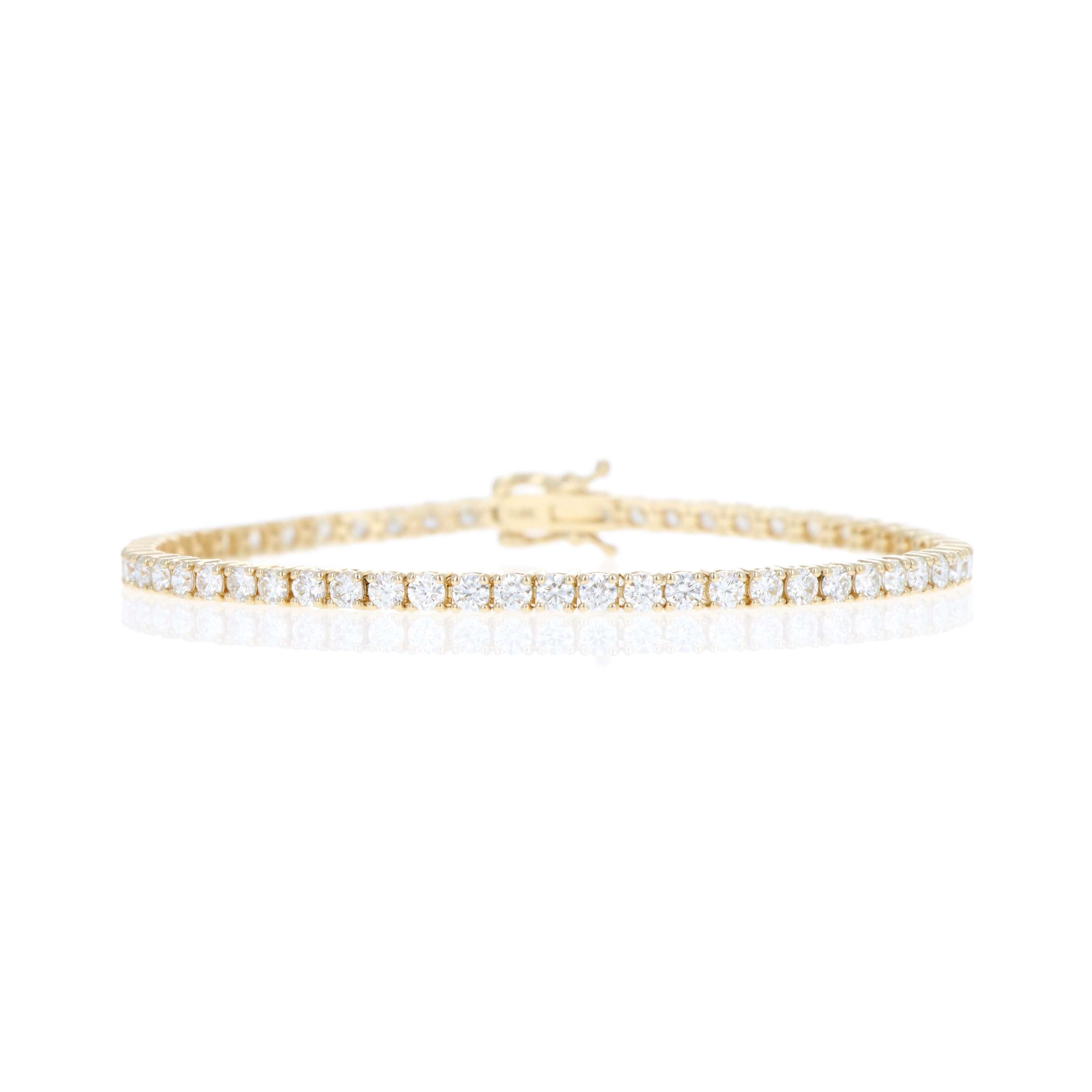 14K Yellow Gold 4.69 Carat Round Diamond Tennis Bracelet - Queen May