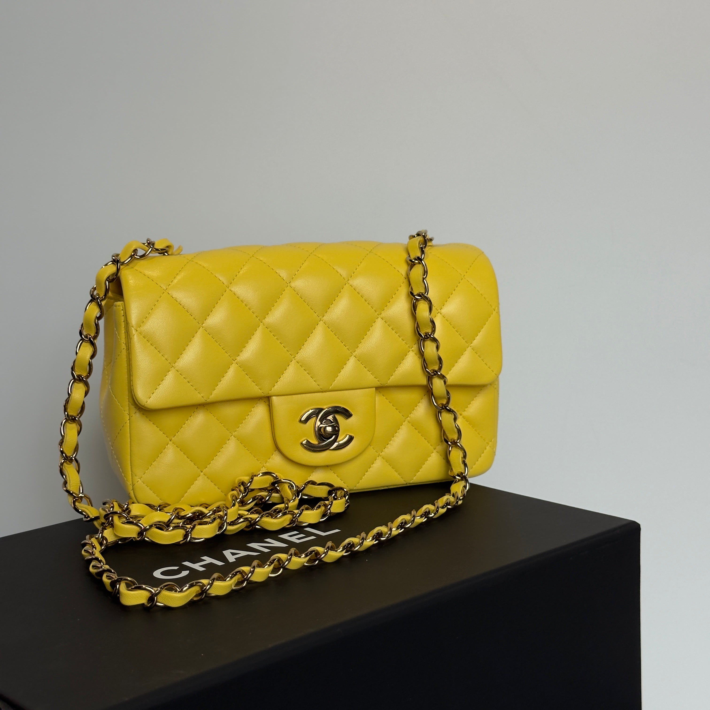Chanel Quilted Mini Rectangular Flap Bag Lambskin Yellow