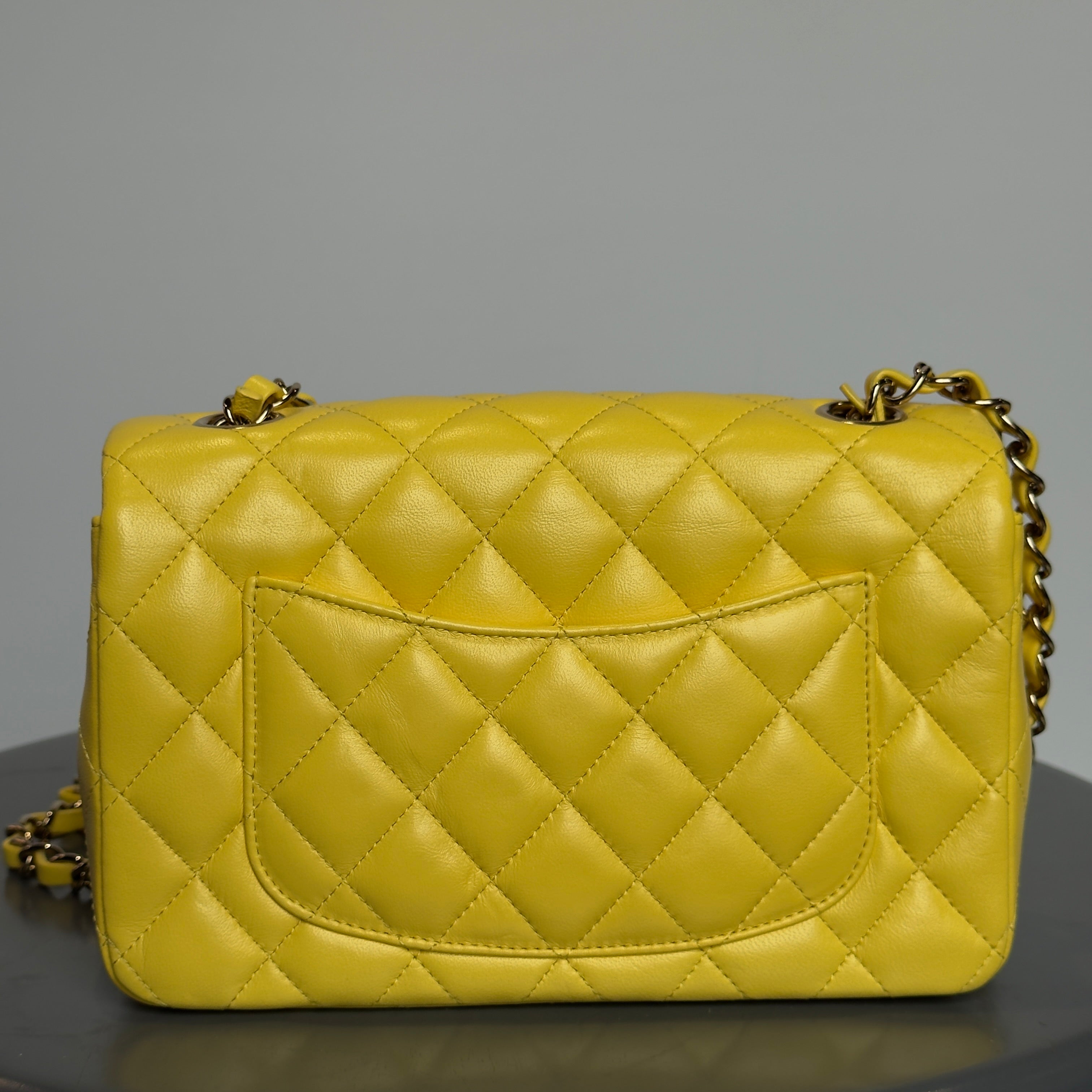 Chanel Quilted Mini Rectangular Flap Bag Lambskin Yellow