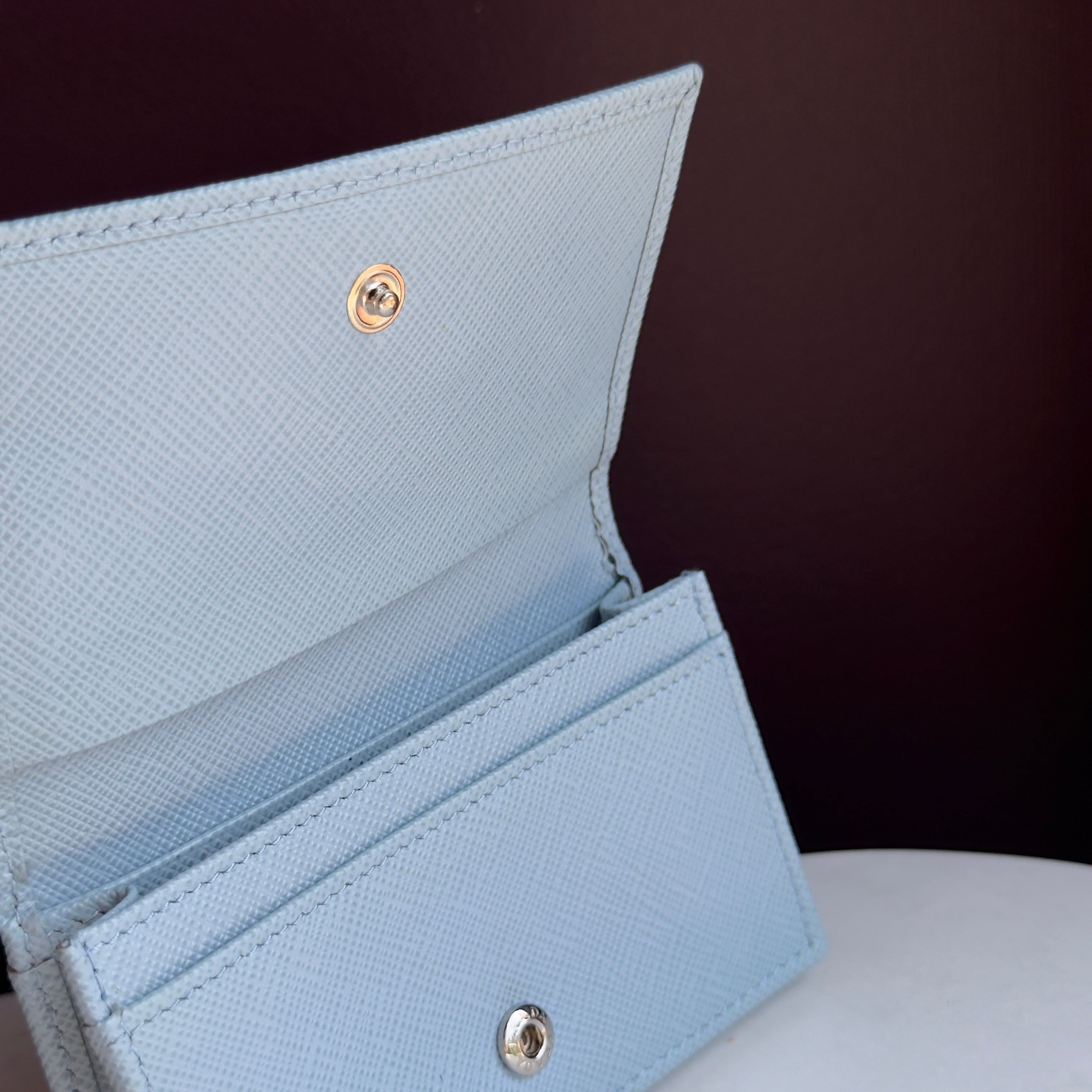 Prada Light Blue Saffiano Leather Card Holder - Queen May