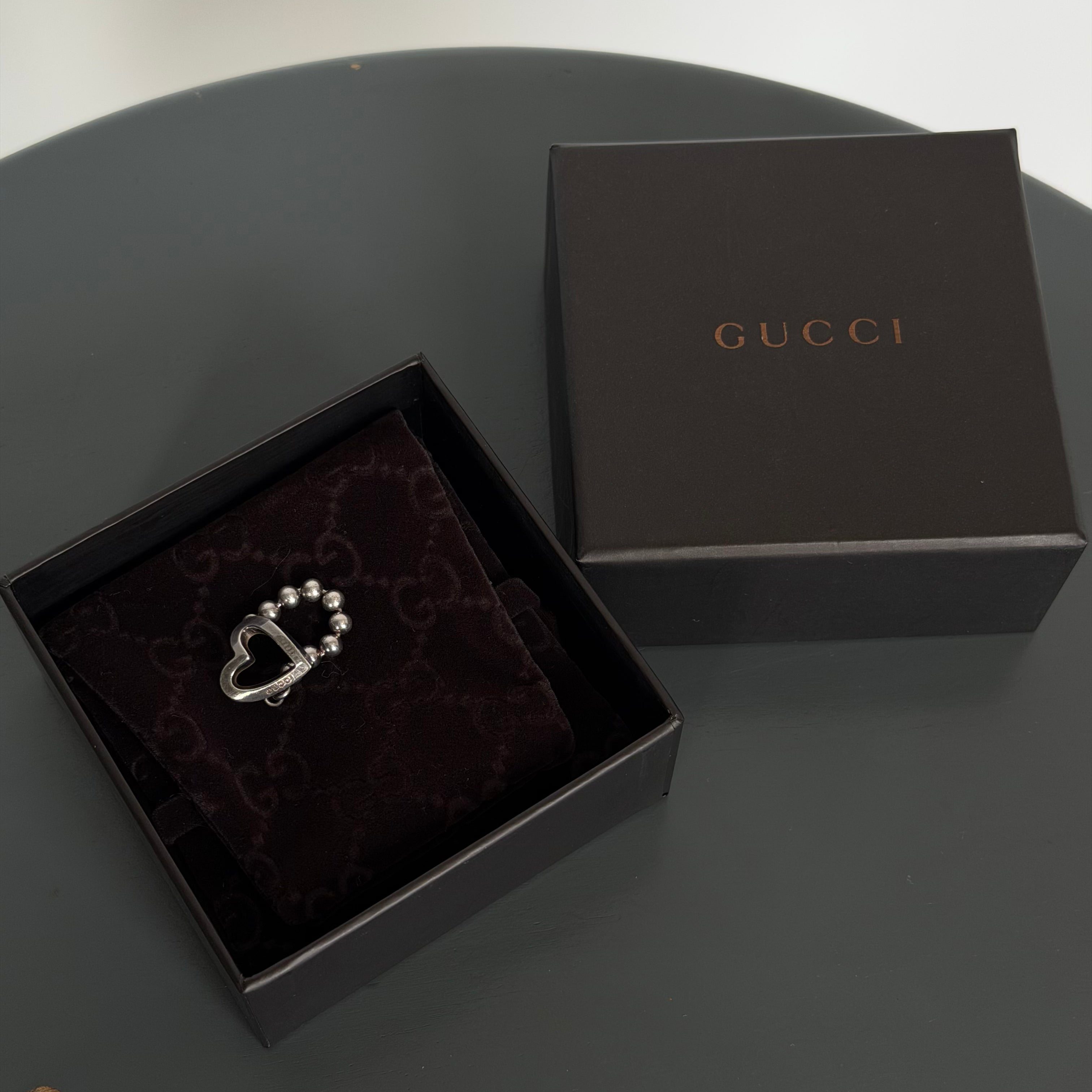 Gucci Sterling Silver Open Heart Beaded Band Ring - Queen May
