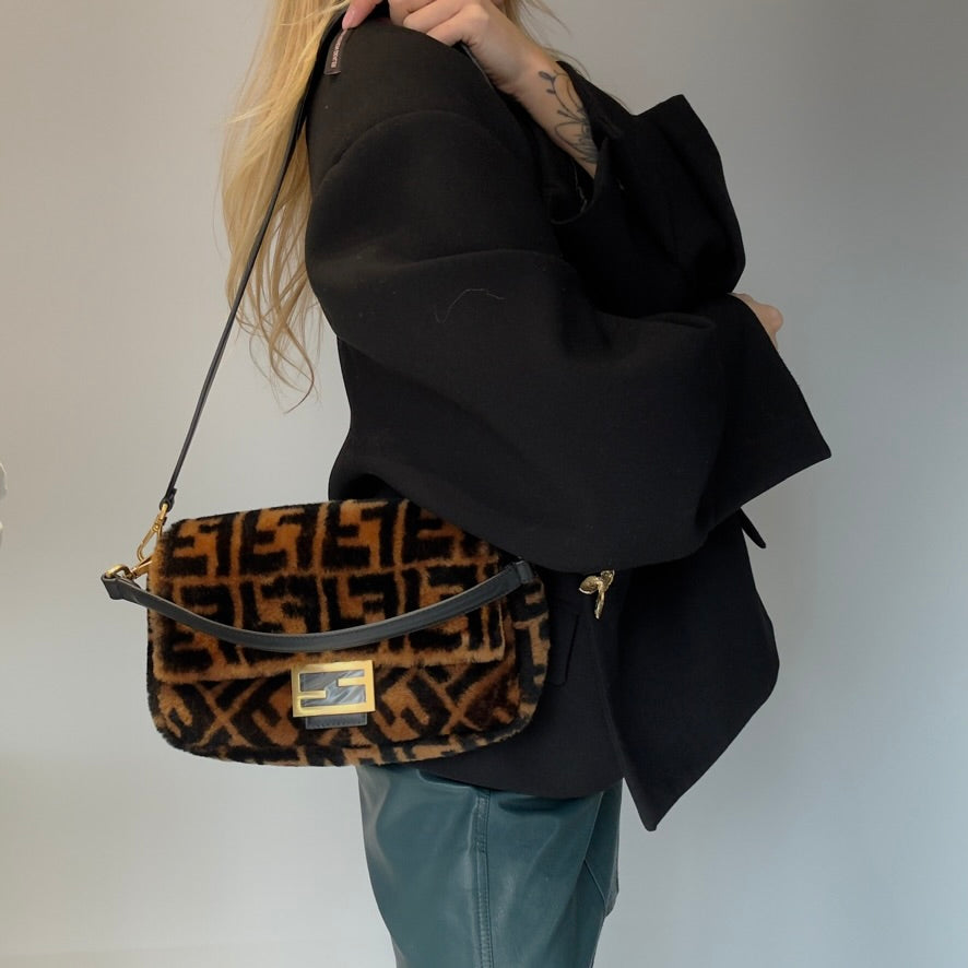 Fendi Shearling FF Zucca Baguette Bag - Queen May