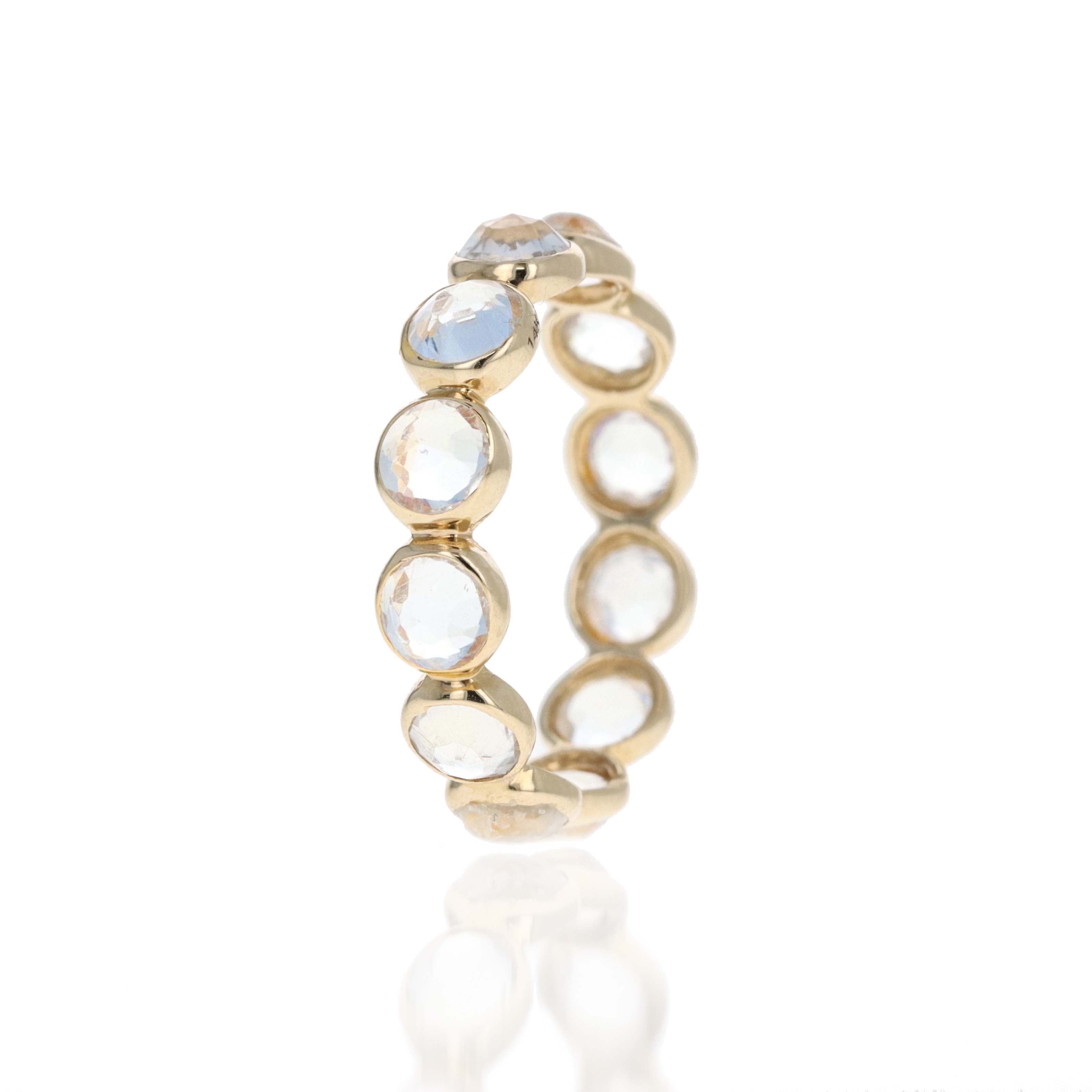14K Yellow Gold Round Moonstone Eternity Band - Queen May