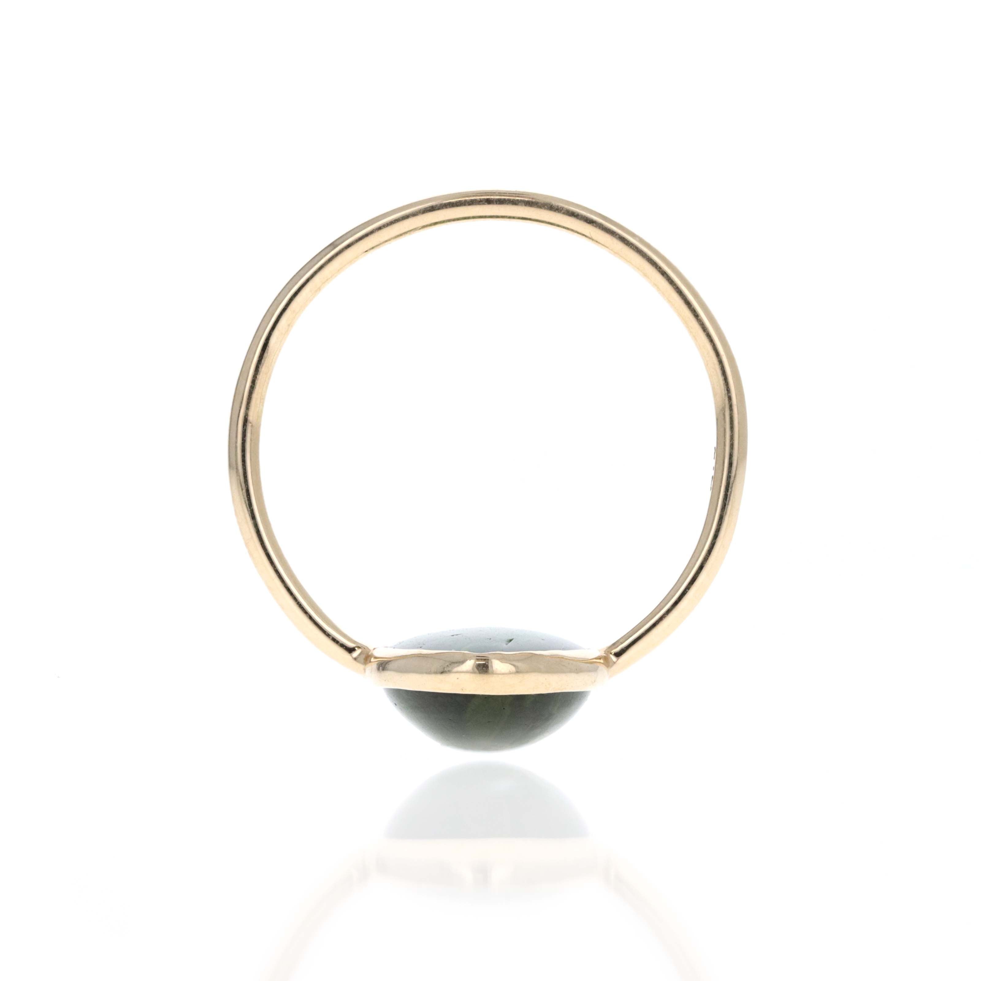 14K Yellow Gold 3.4 Carat Cabochon Green Tourmaline Bezel Ring - Queen May