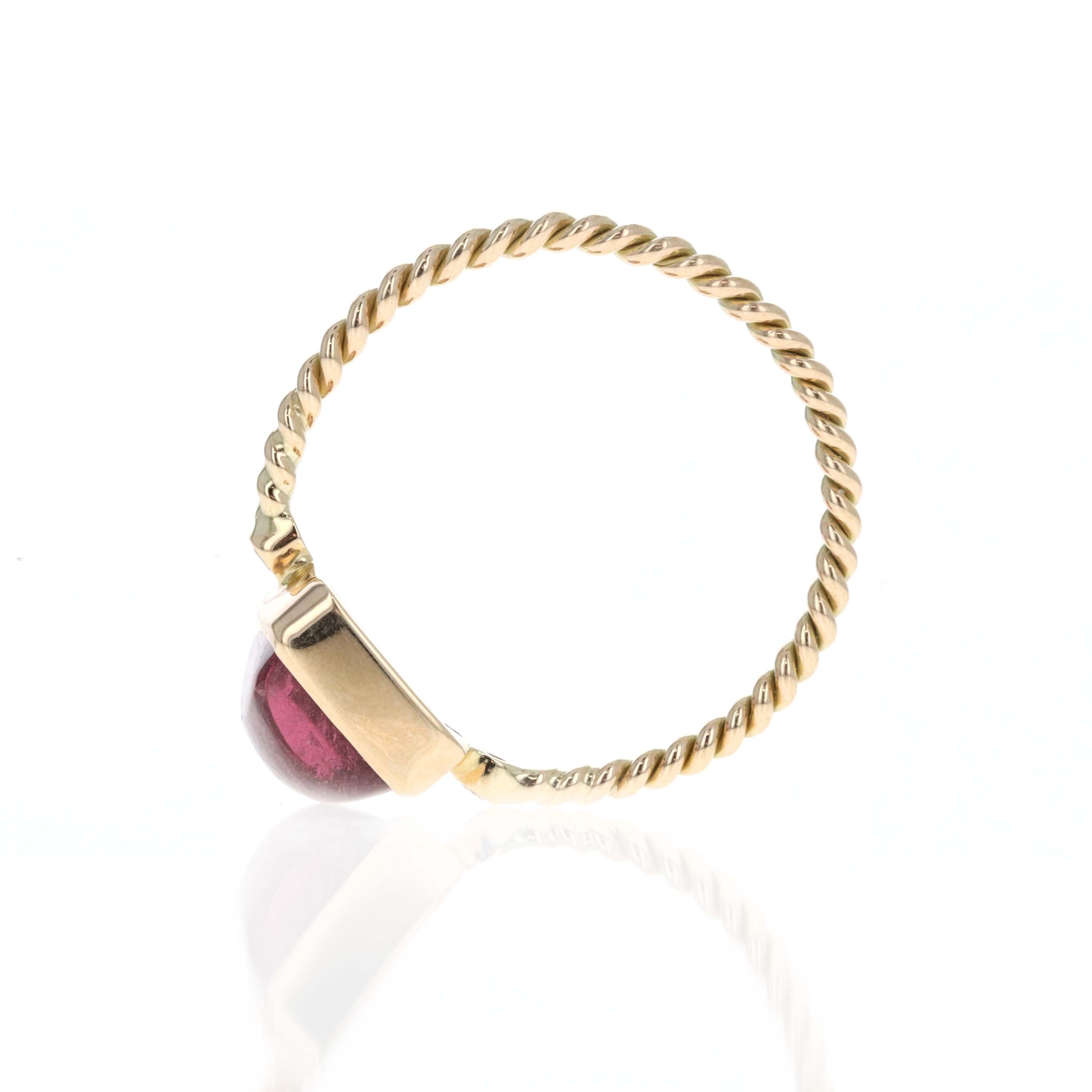 14K Yellow Gold 3.73 Carat Cabochon Pink Tourmaline Diamond Bezel Braided Ring - Queen May