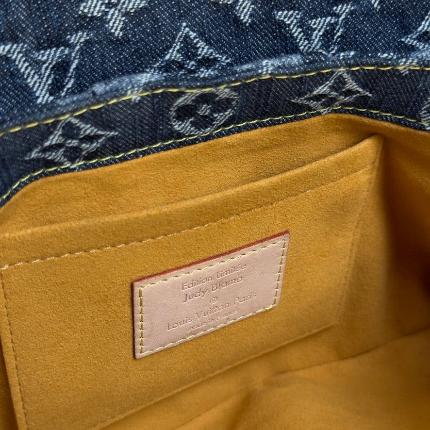Rare Limited Edition Louis Vuitton Blue Monogram Raye Denim Judy Blame Mini Pleaty Gold & Silver Hardware, 2008 6 Charms