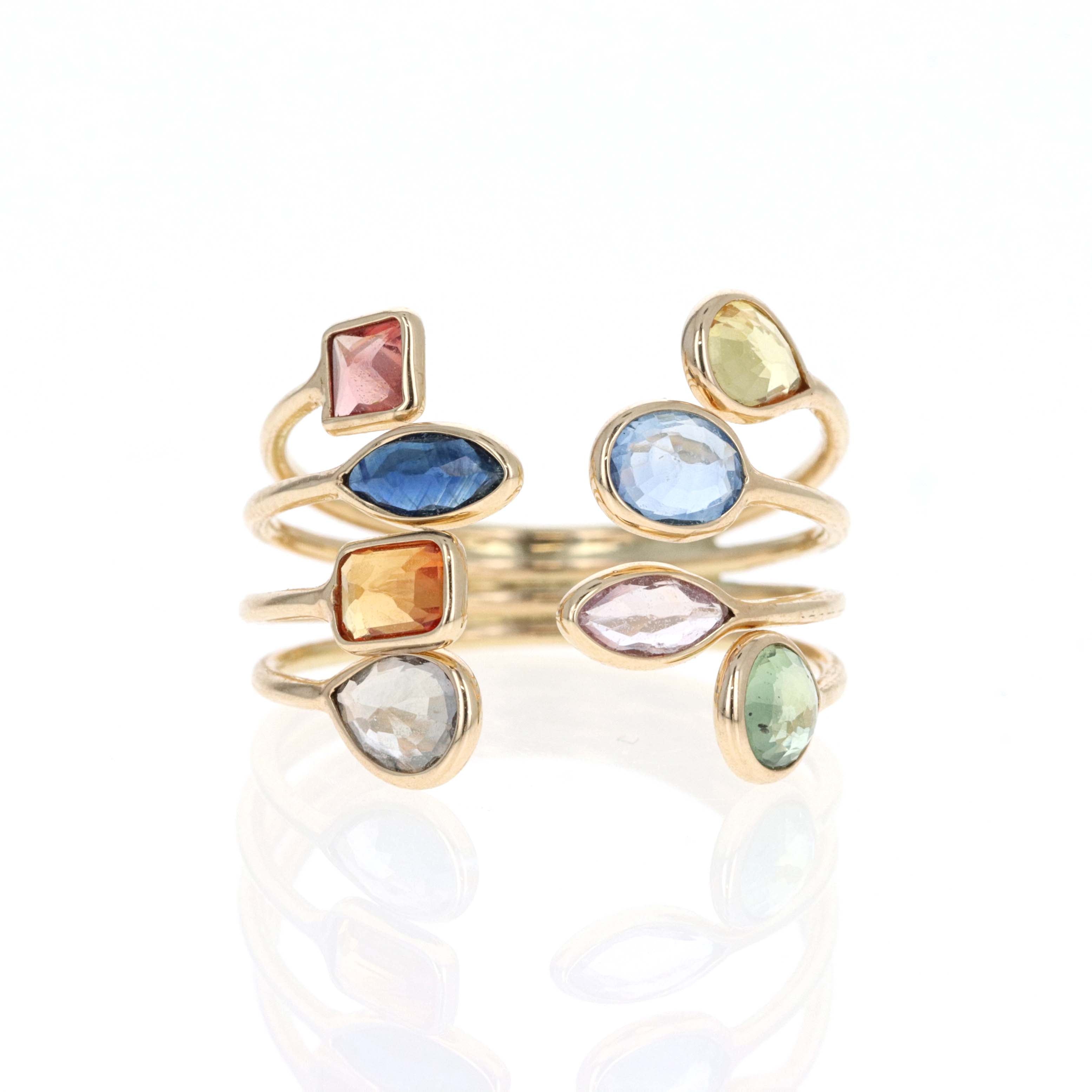 14K Yellow Gold 2.02 Carat Multi Color Sapphire Bezel Ring - Queen May