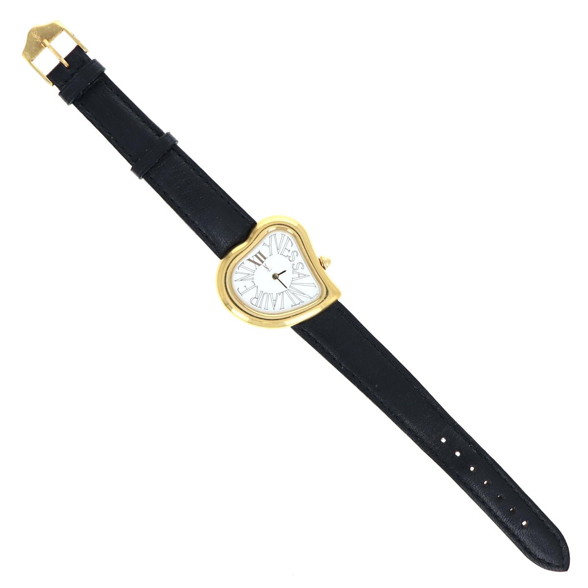 Vintage Yves Saint Laurent Heart Watch with Black Leather Strap