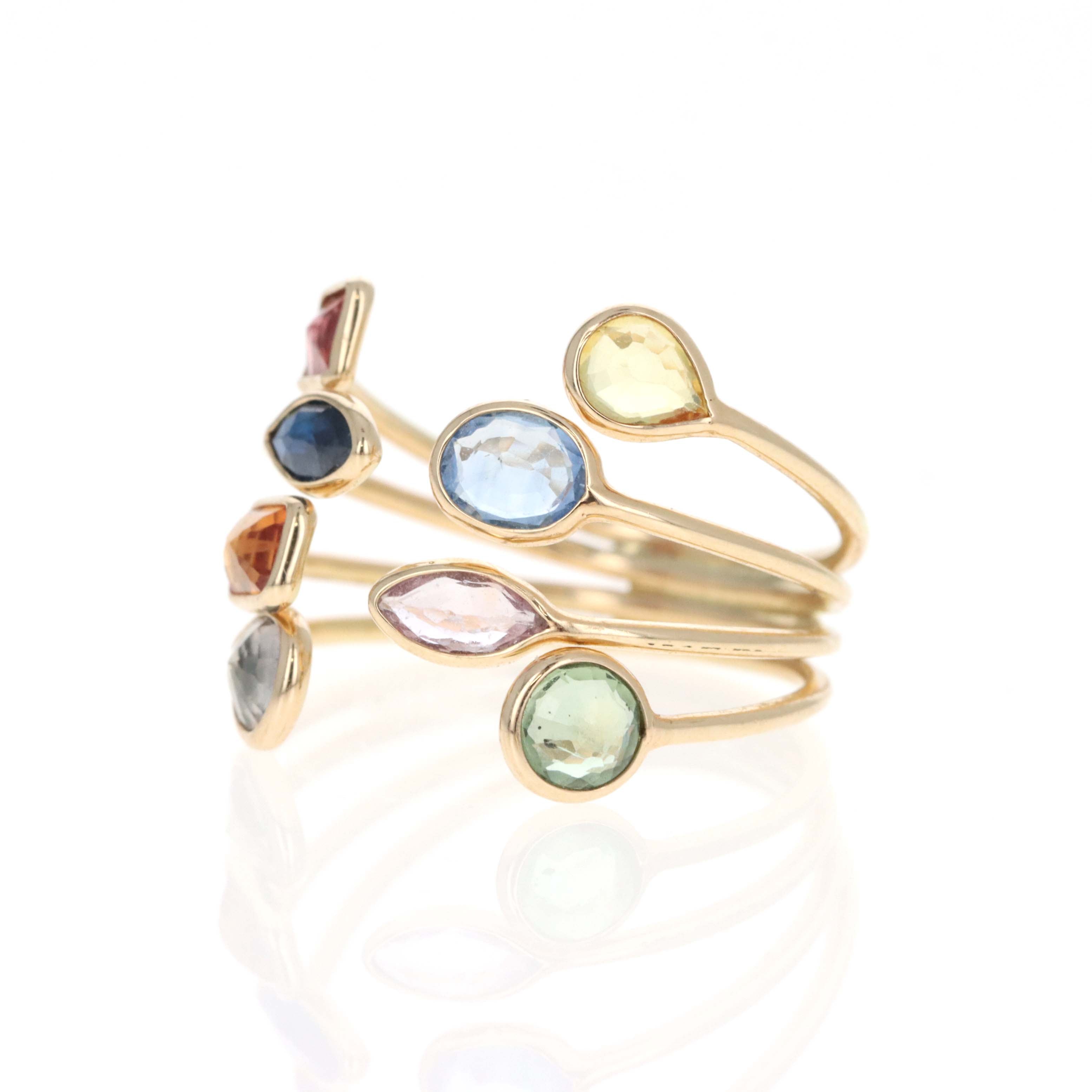 14K Yellow Gold 2.02 Carat Multi Color Sapphire Bezel Ring - Queen May