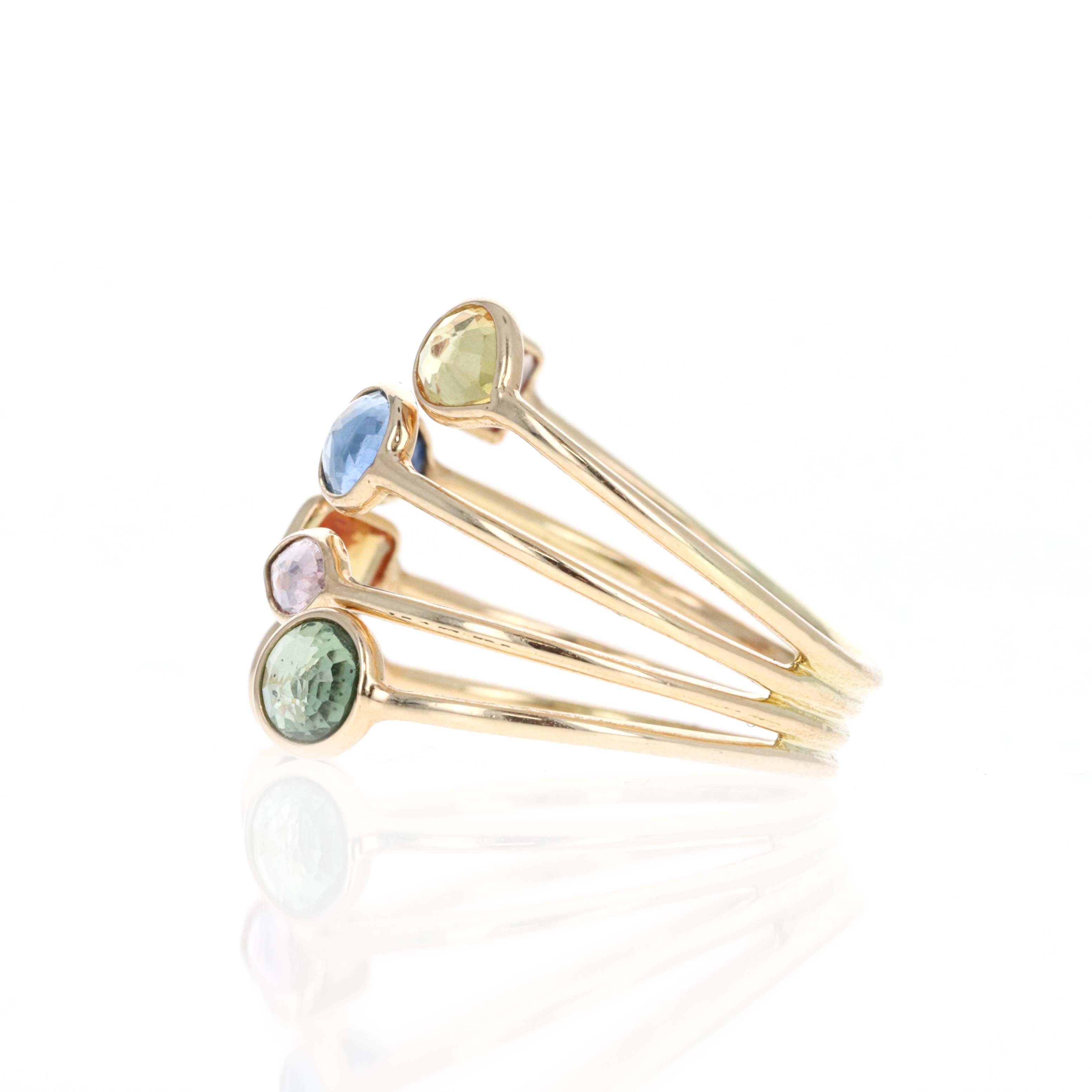 14K Yellow Gold 2.02 Carat Multi Color Sapphire Bezel Ring - Queen May