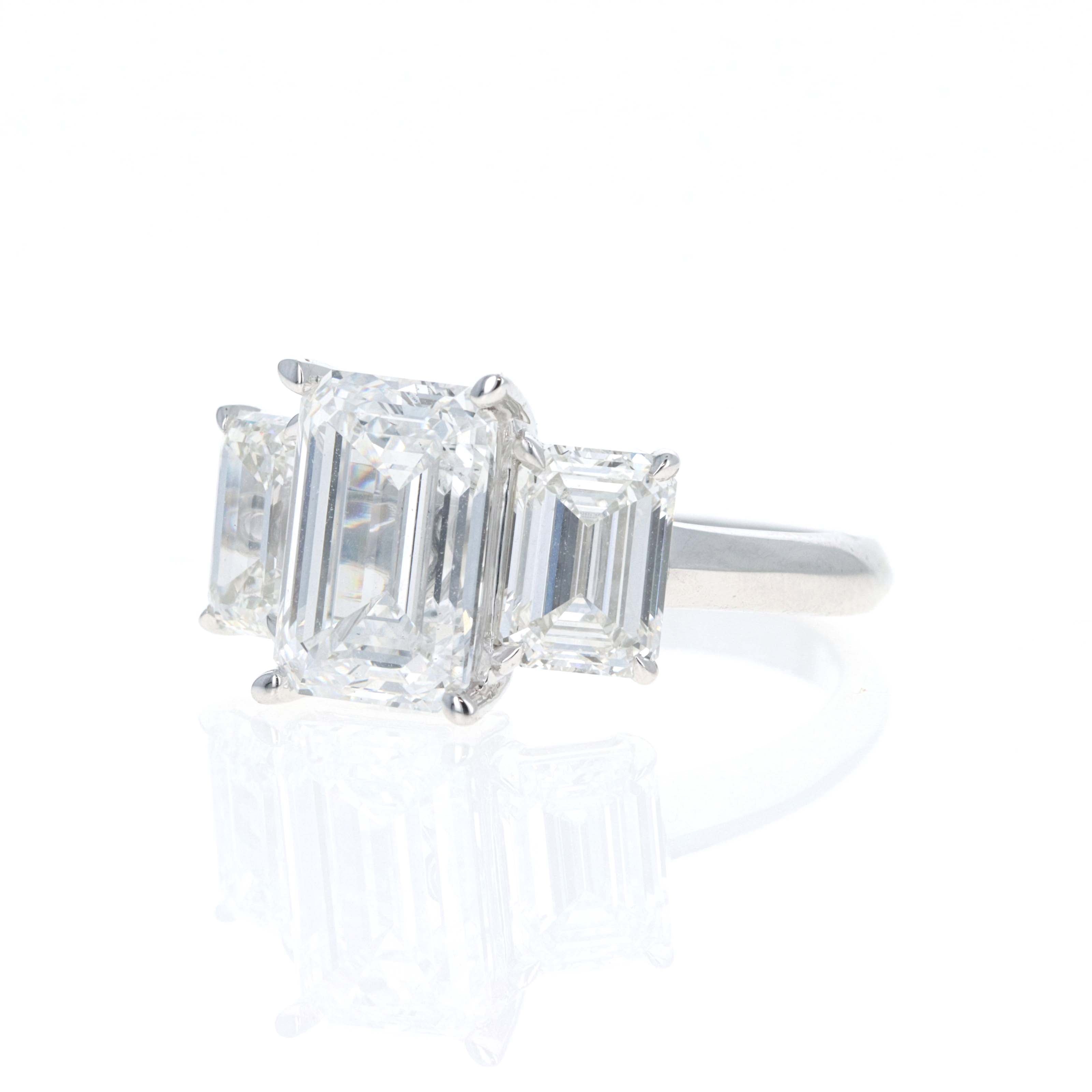 Lab Grown 5 Carat Emerald Diamond Three Stone Engagement Ring - Queen May