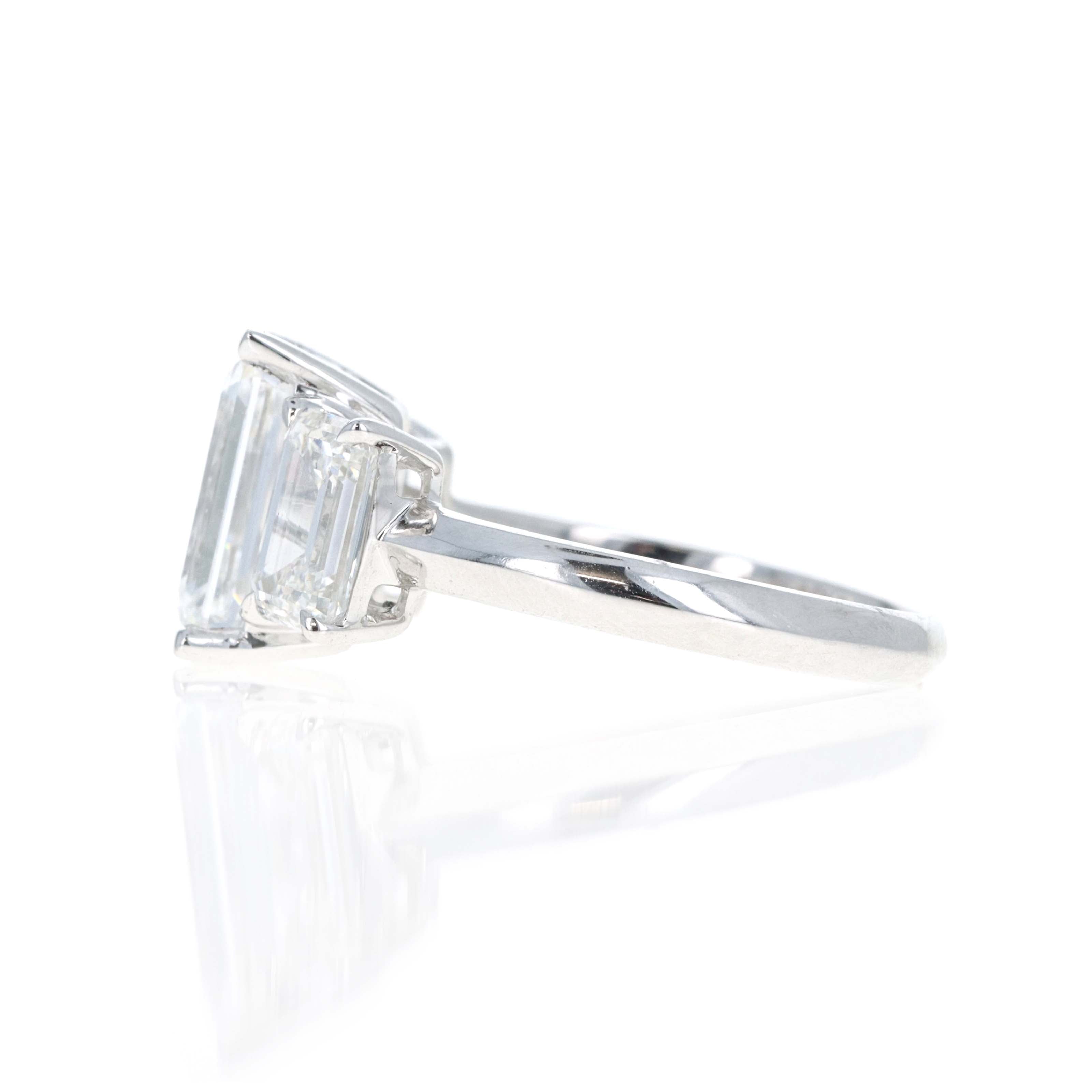 Lab Grown 5 Carat Emerald Diamond Three Stone Engagement Ring - Queen May