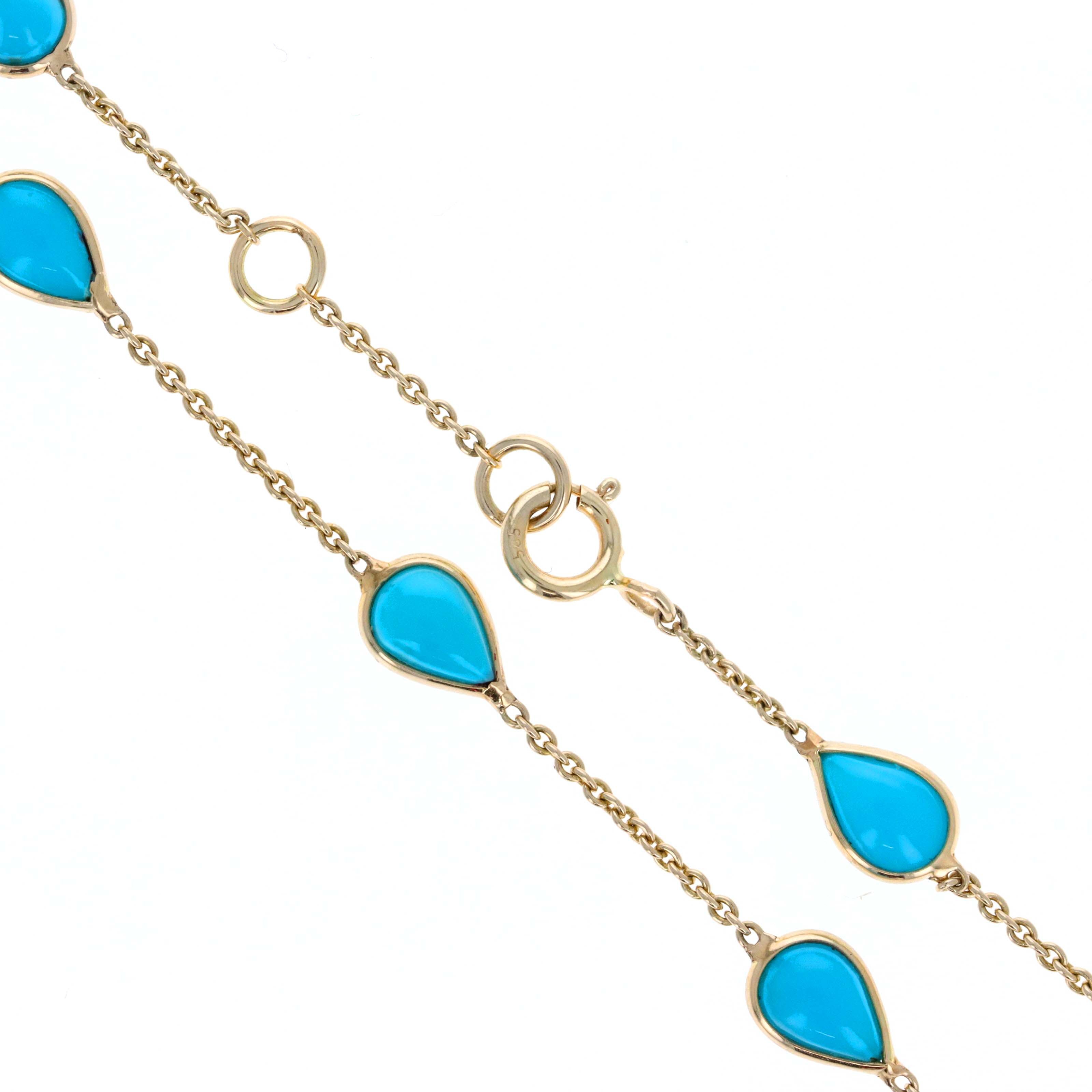 14K Yellow Gold Turquoise Bezel Station Bracelet - Queen May