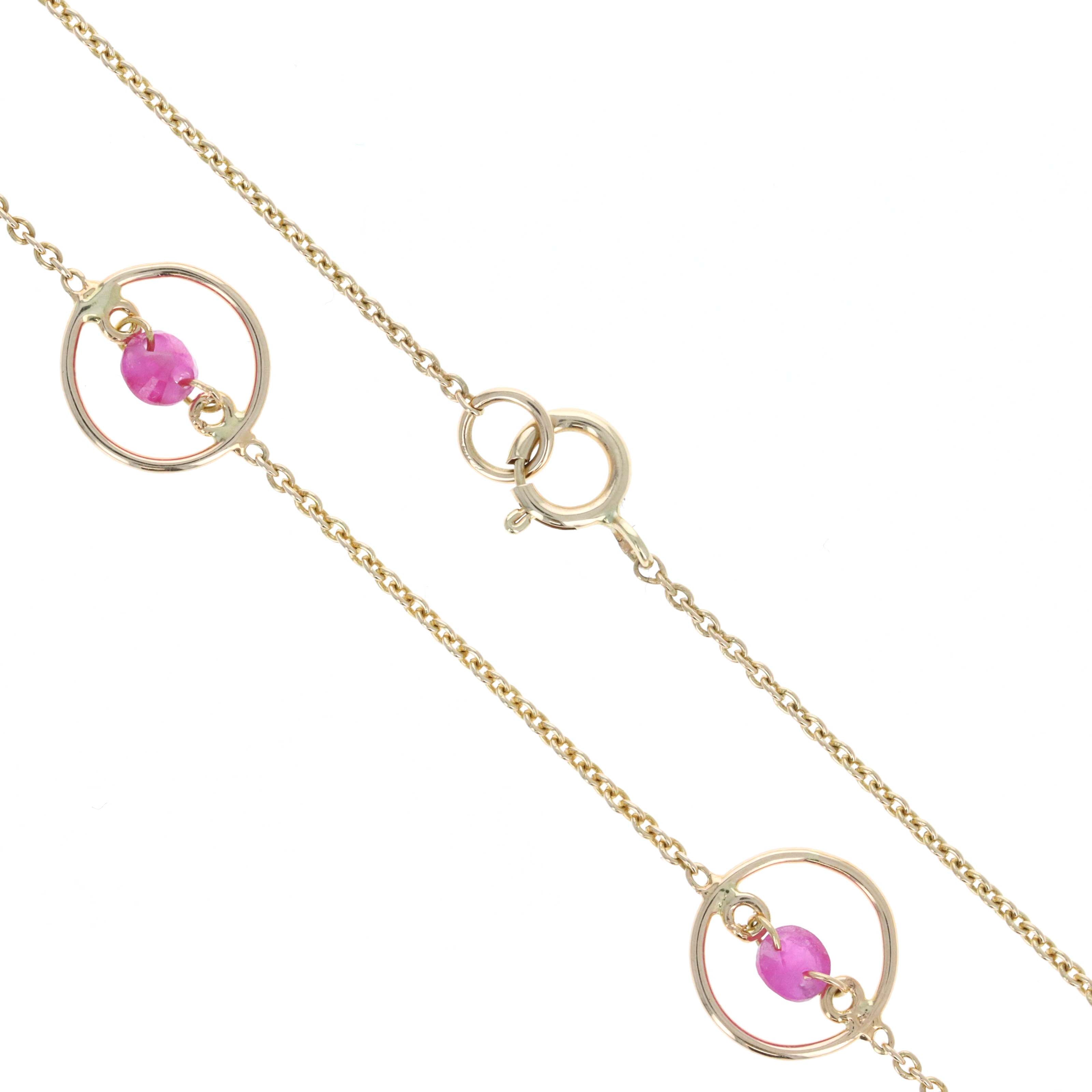 14K Yellow Gold 1.06 Carat Ruby Floating Circle Layering Necklace - Queen May