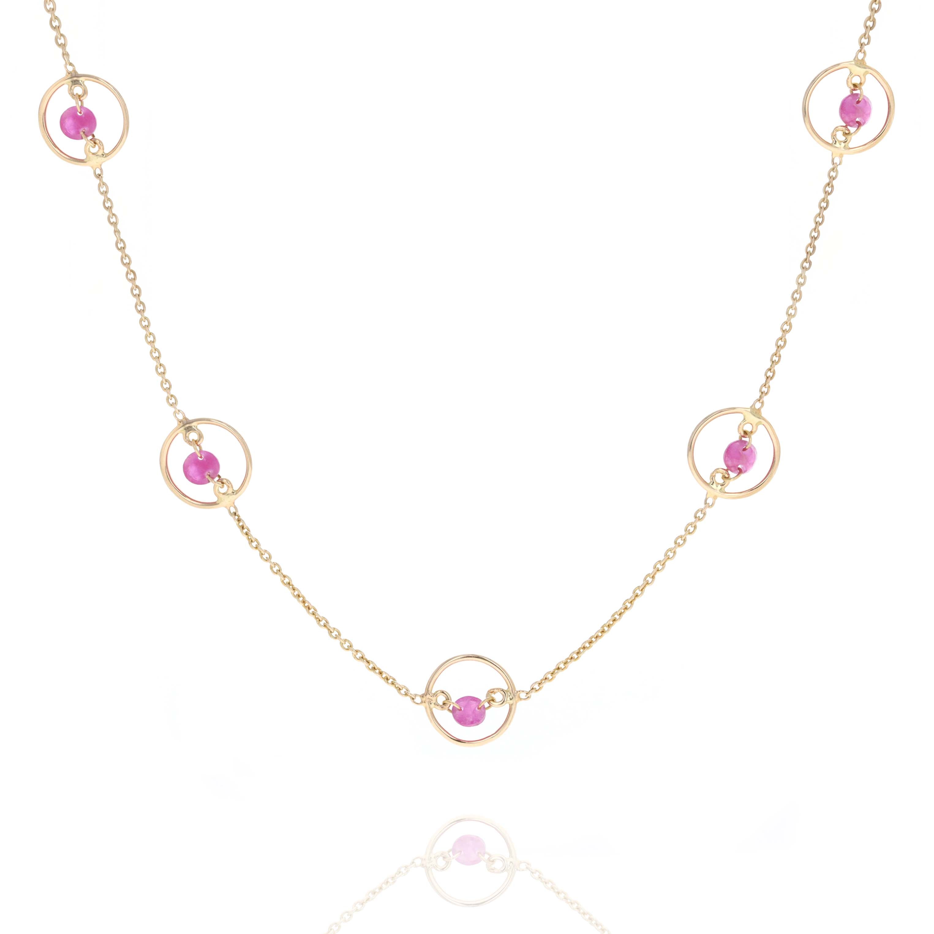 14K Yellow Gold 1.06 Carat Ruby Floating Circle Layering Necklace - Queen May